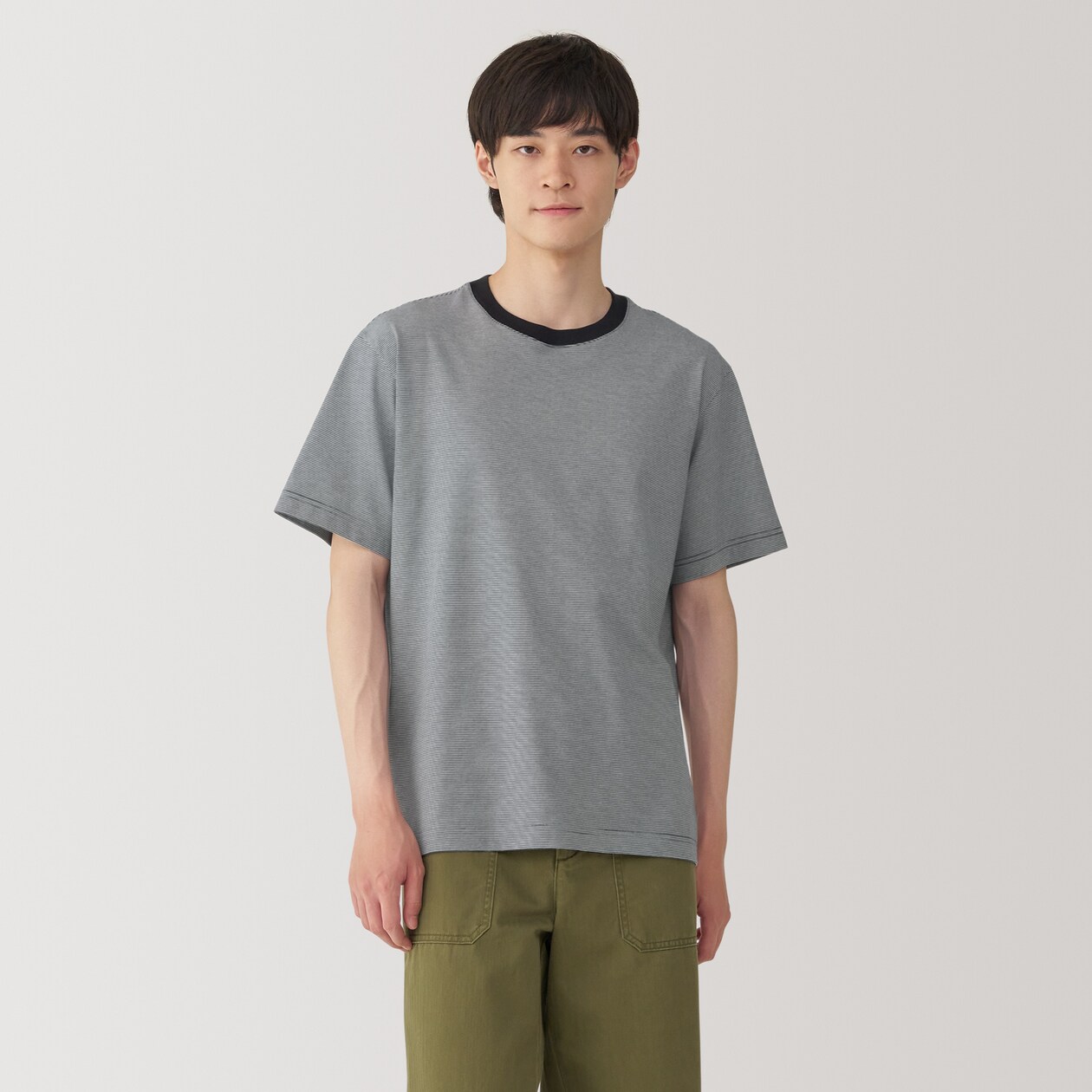 紳士　天竺編みクルーネック半袖Ｔシャツ（ボーダー）