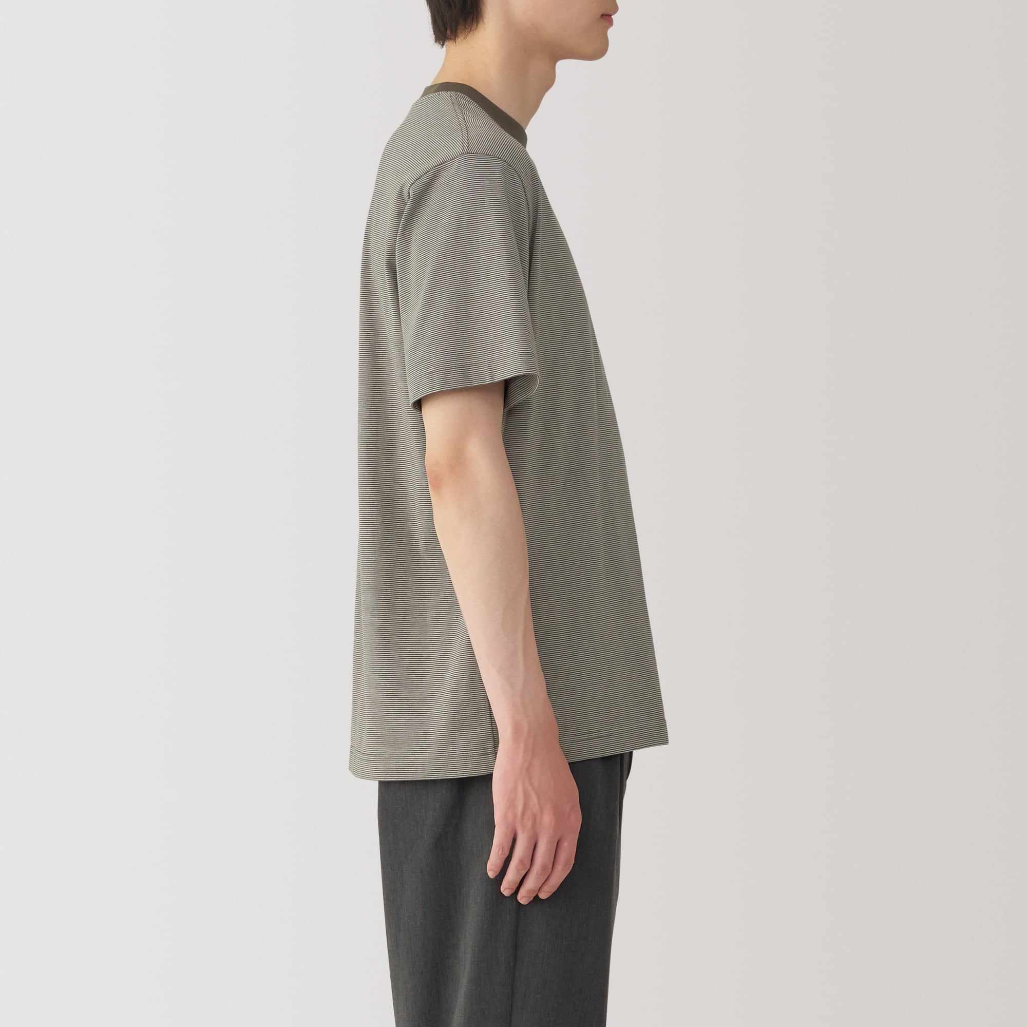 紳士 天竺編みクルーネック半袖Tシャツ（ボーダー）（OS
