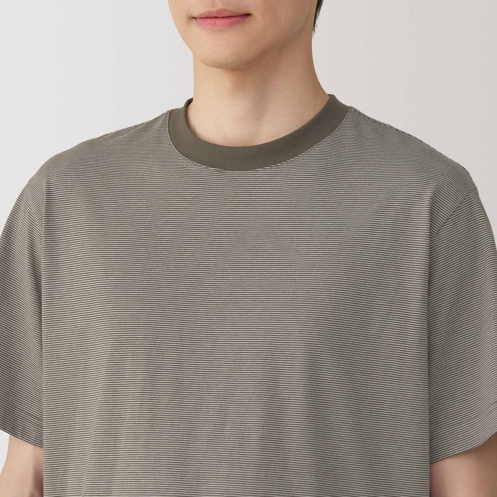 紳士 天竺編みクルーネック半袖Tシャツ（ボーダー）（OS