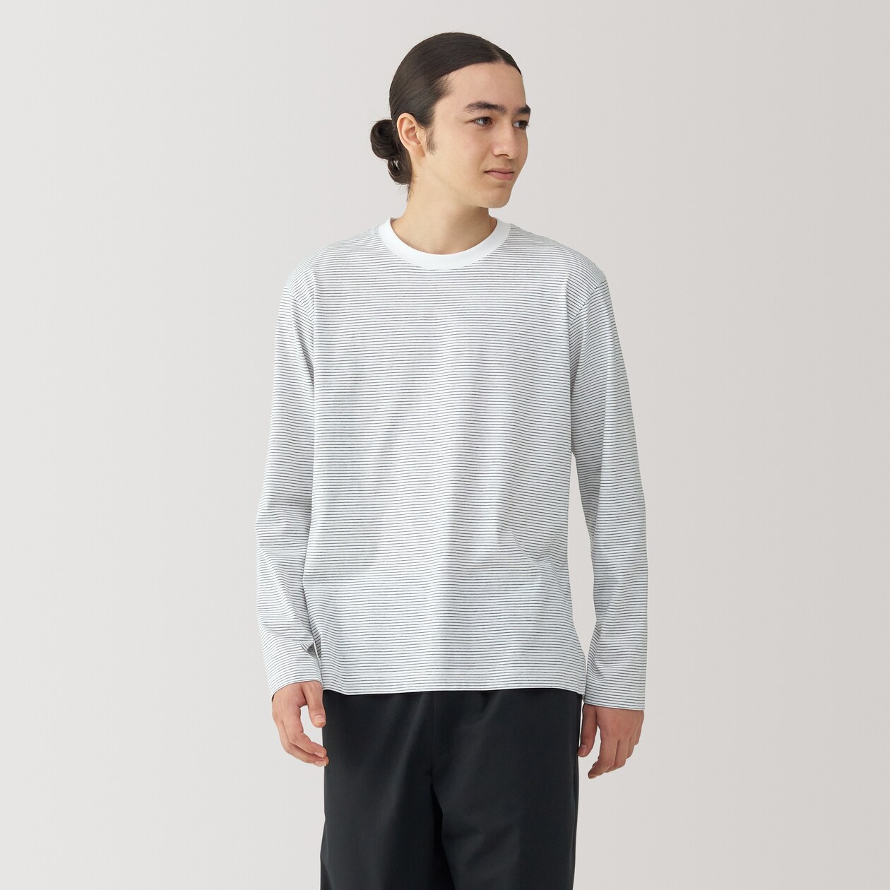 紳士　天竺編みクルーネック長袖Ｔシャツ（ボーダー）