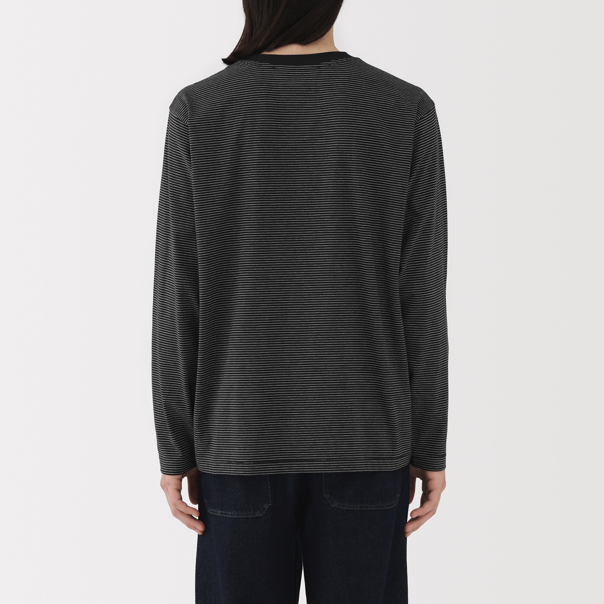 紳士　天竺編みクルーネック長袖Ｔシャツ（ボーダー）