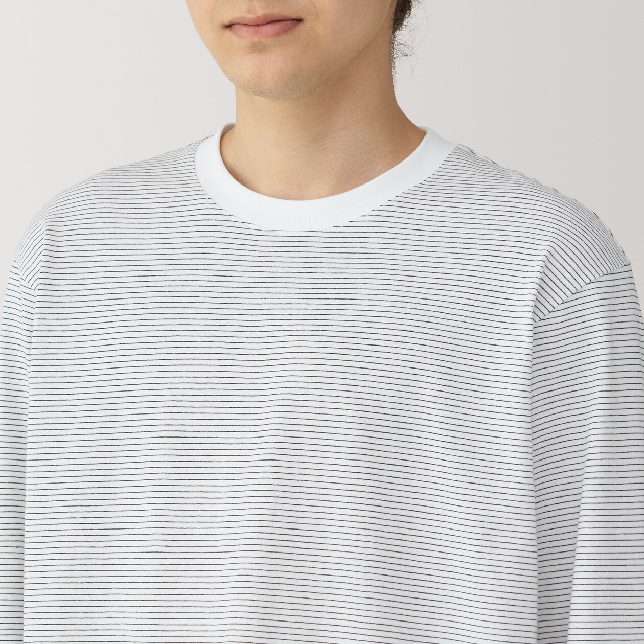 紳士　天竺編みクルーネック長袖Ｔシャツ（ボーダー）