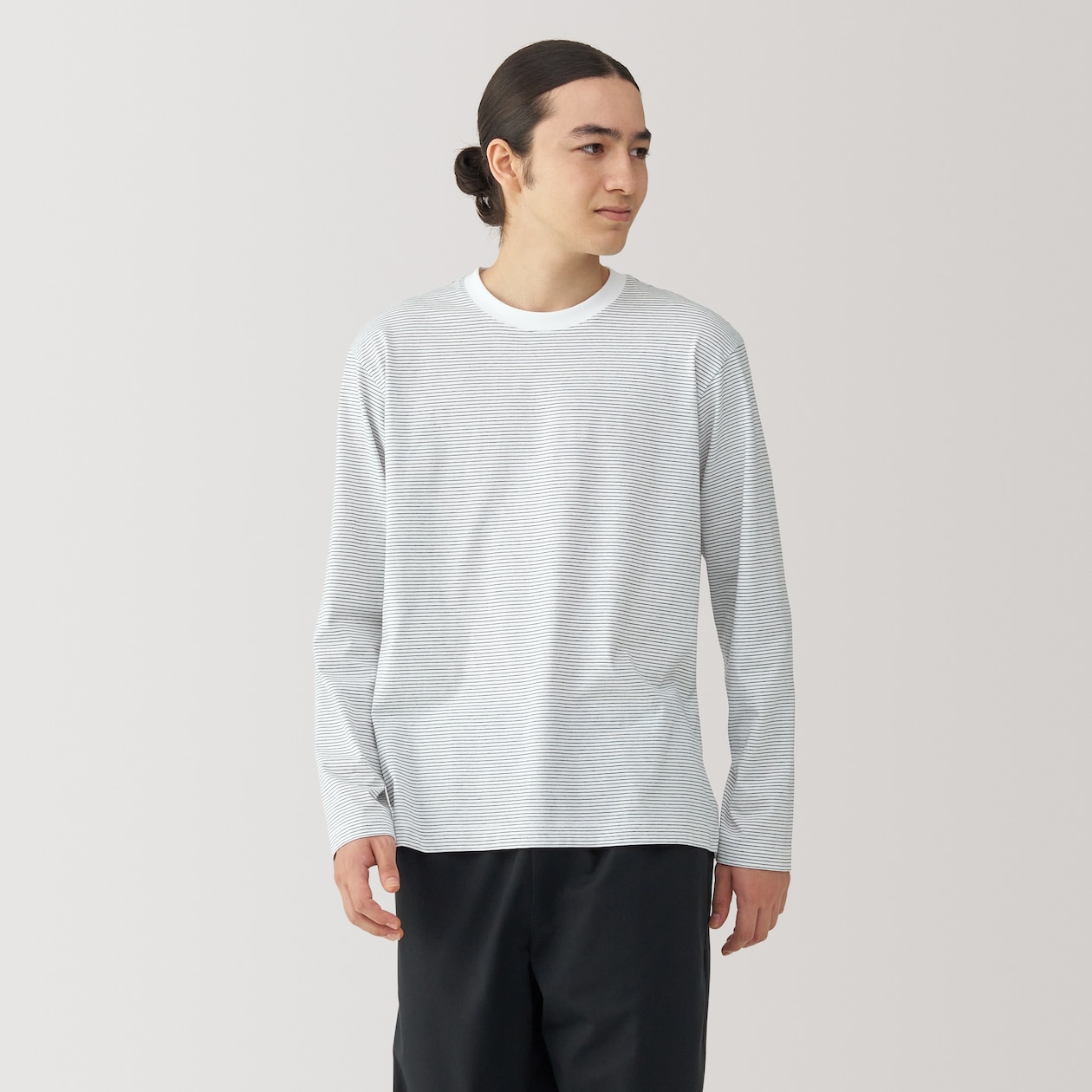 紳士　天竺編みクルーネック長袖Ｔシャツ（ボーダー）
