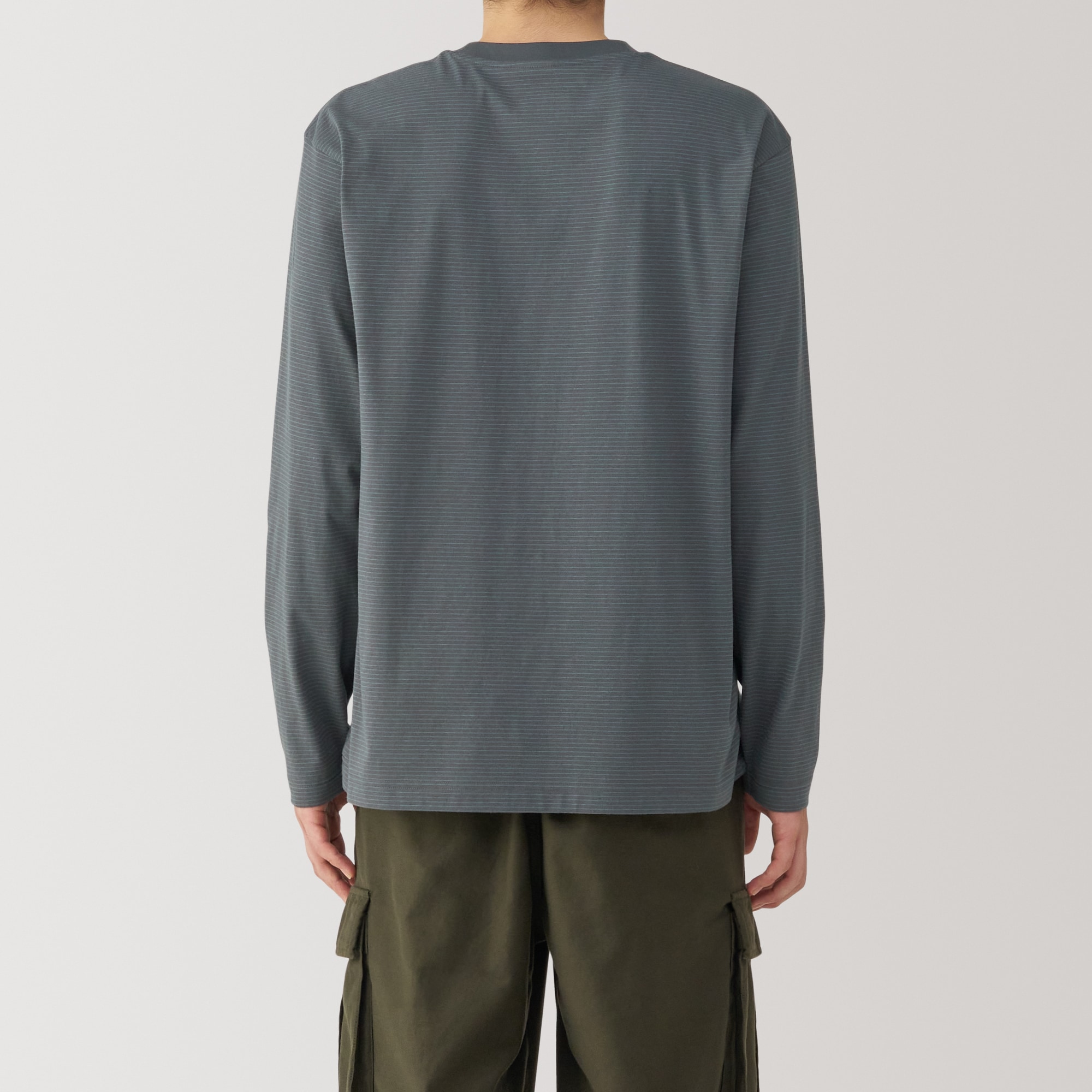 紳士　天竺編みクルーネック長袖Ｔシャツ（ボーダー）