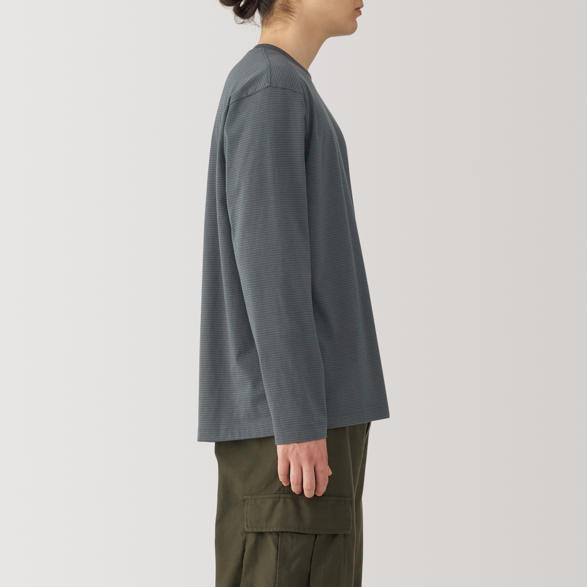 紳士　天竺編みクルーネック長袖Ｔシャツ（ボーダー）