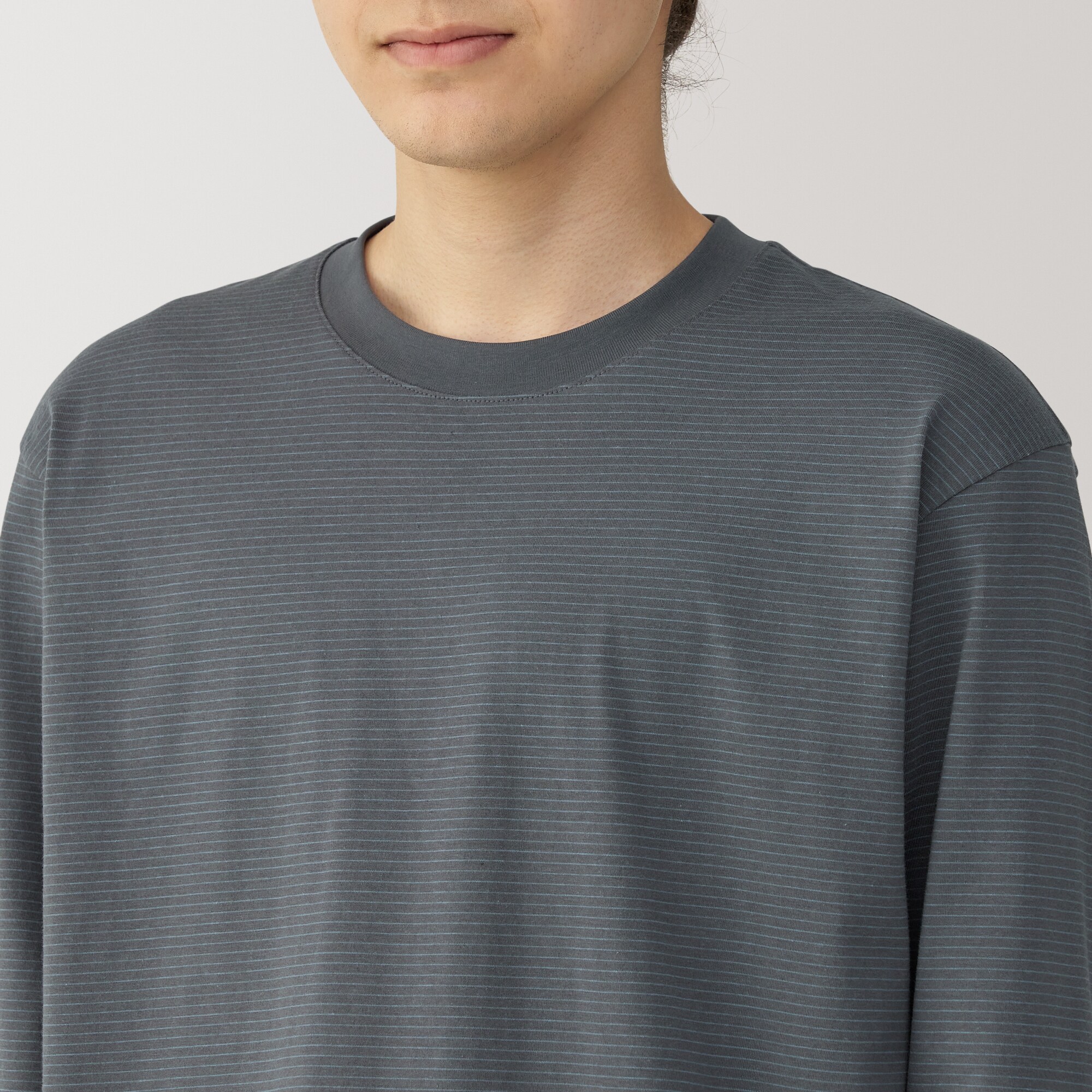 紳士　天竺編みクルーネック長袖Ｔシャツ（ボーダー）