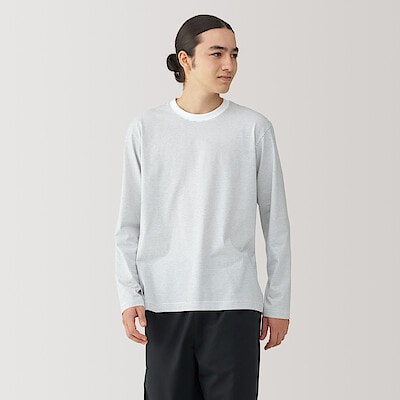 紳士　天竺編みクルーネック長袖Ｔシャツ（ボーダー）