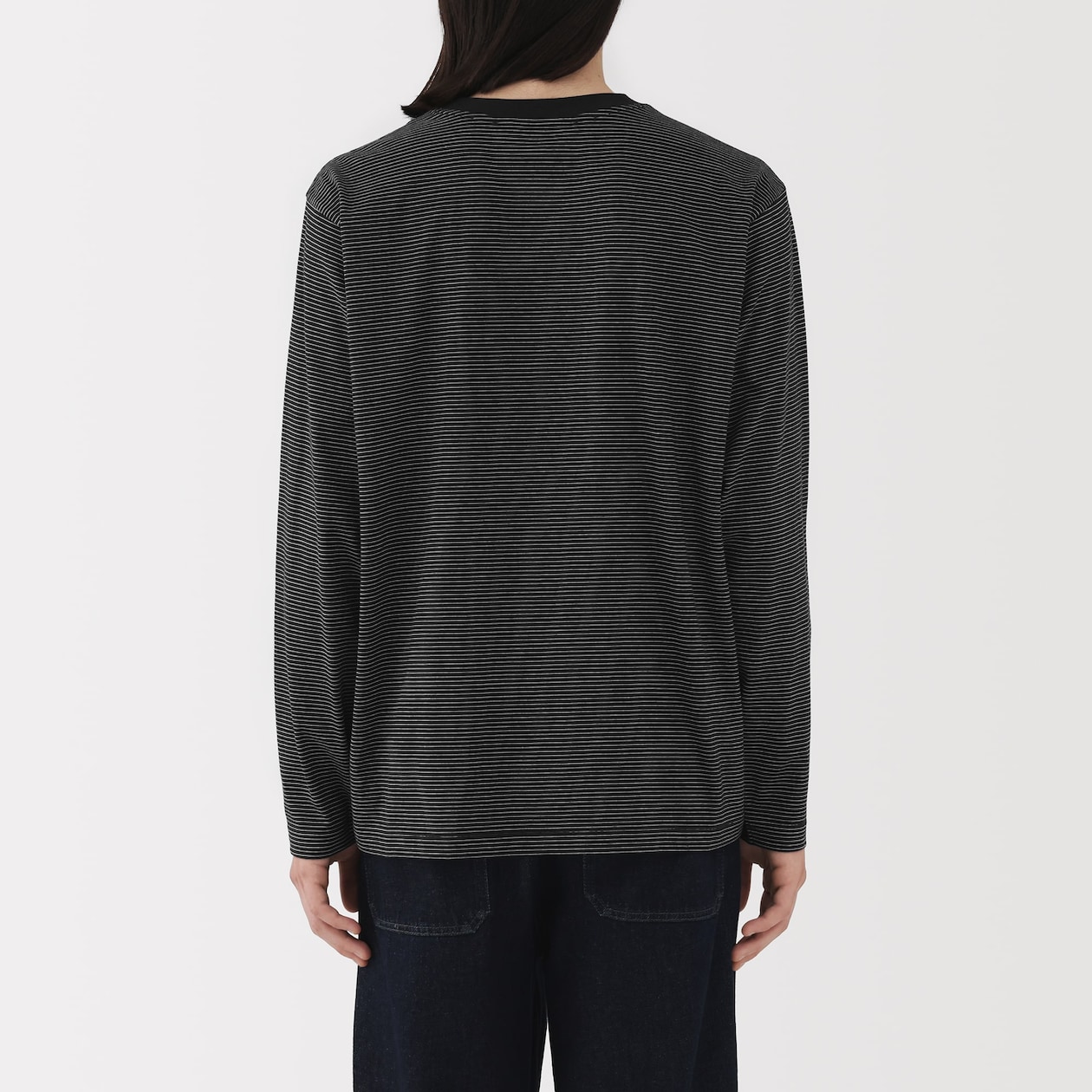 紳士　天竺編みクルーネック長袖Ｔシャツ（ボーダー）