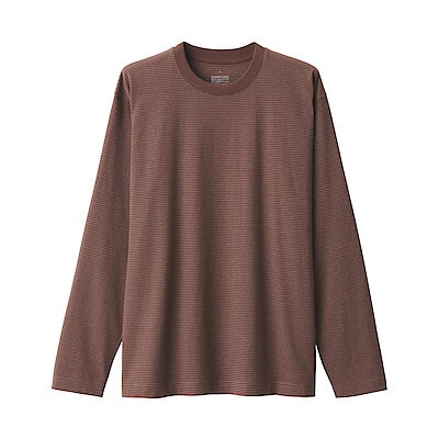 紳士　天竺編みクルーネック長袖Ｔシャツ（ボーダー）