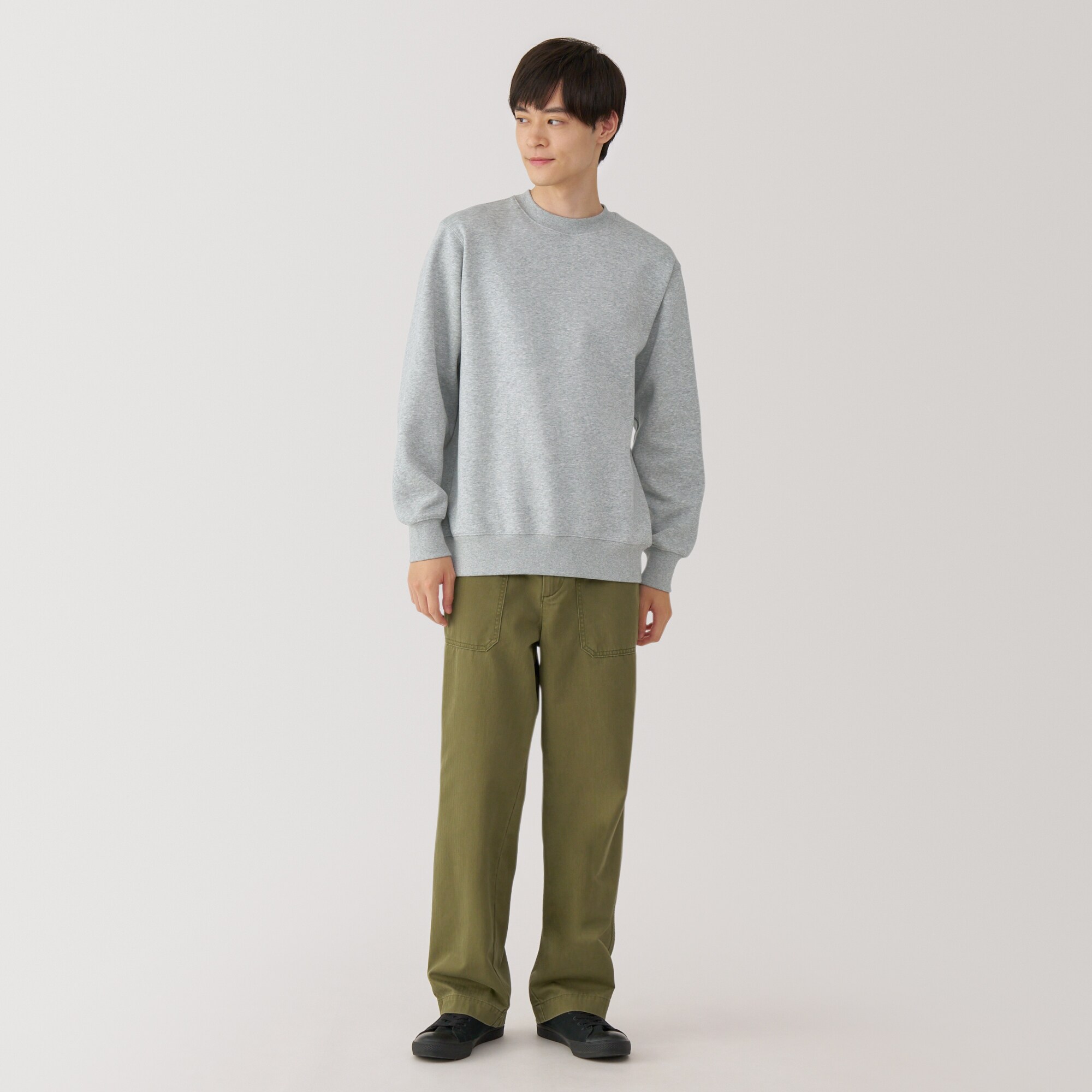 MUJI 無印良品 黒 ボタン付き スウェット トレーナー - メルカリ