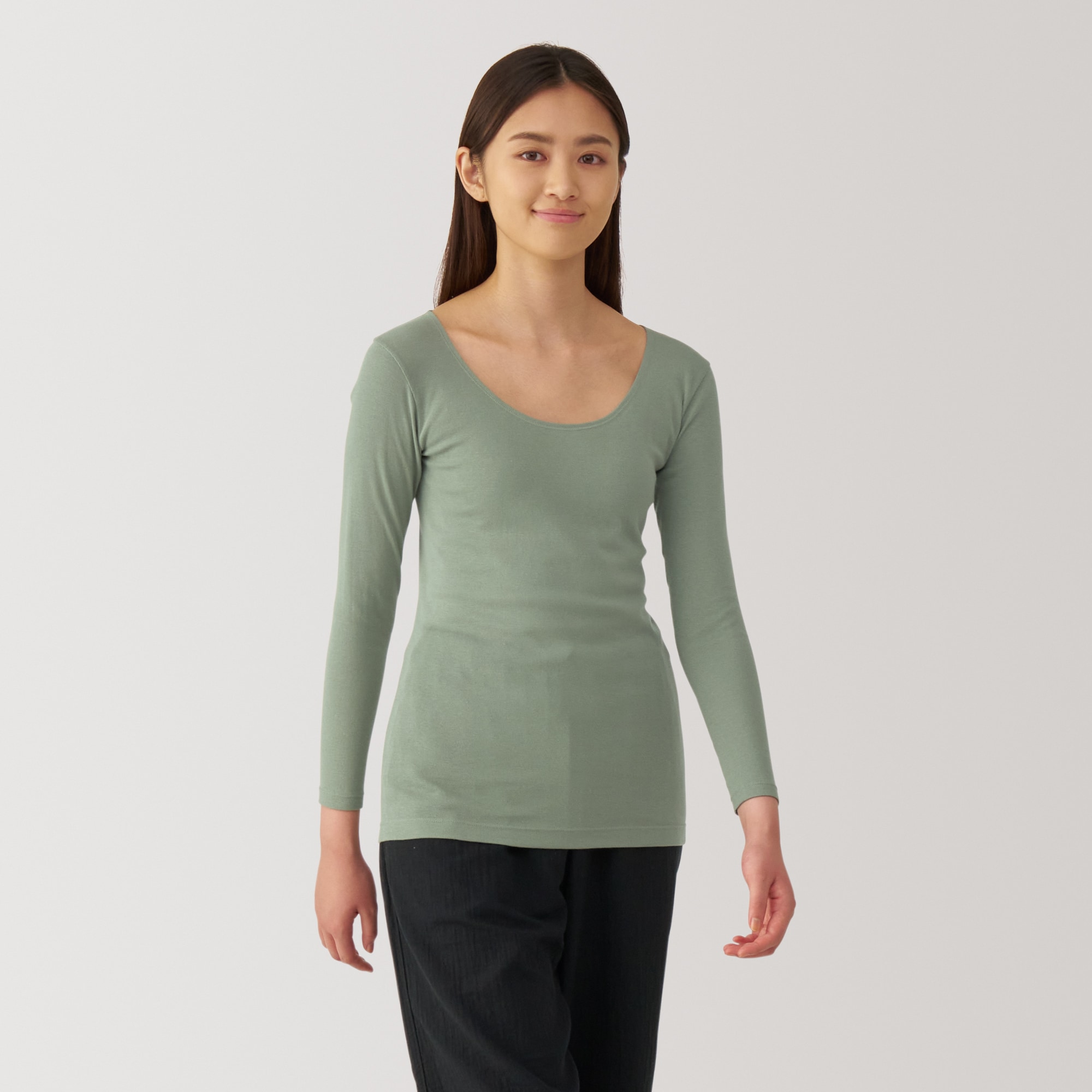 婦人　あったか綿　Ｕネック八分袖Ｔシャツ