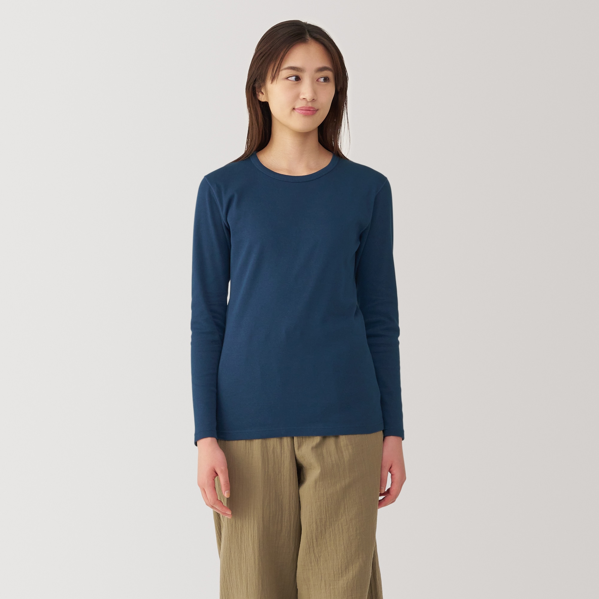 婦人　あったか綿　厚手　クルーネック長袖Ｔシャツ