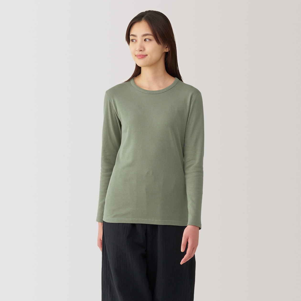 婦人　あったか綿　厚手　クルーネック長袖Ｔシャツ