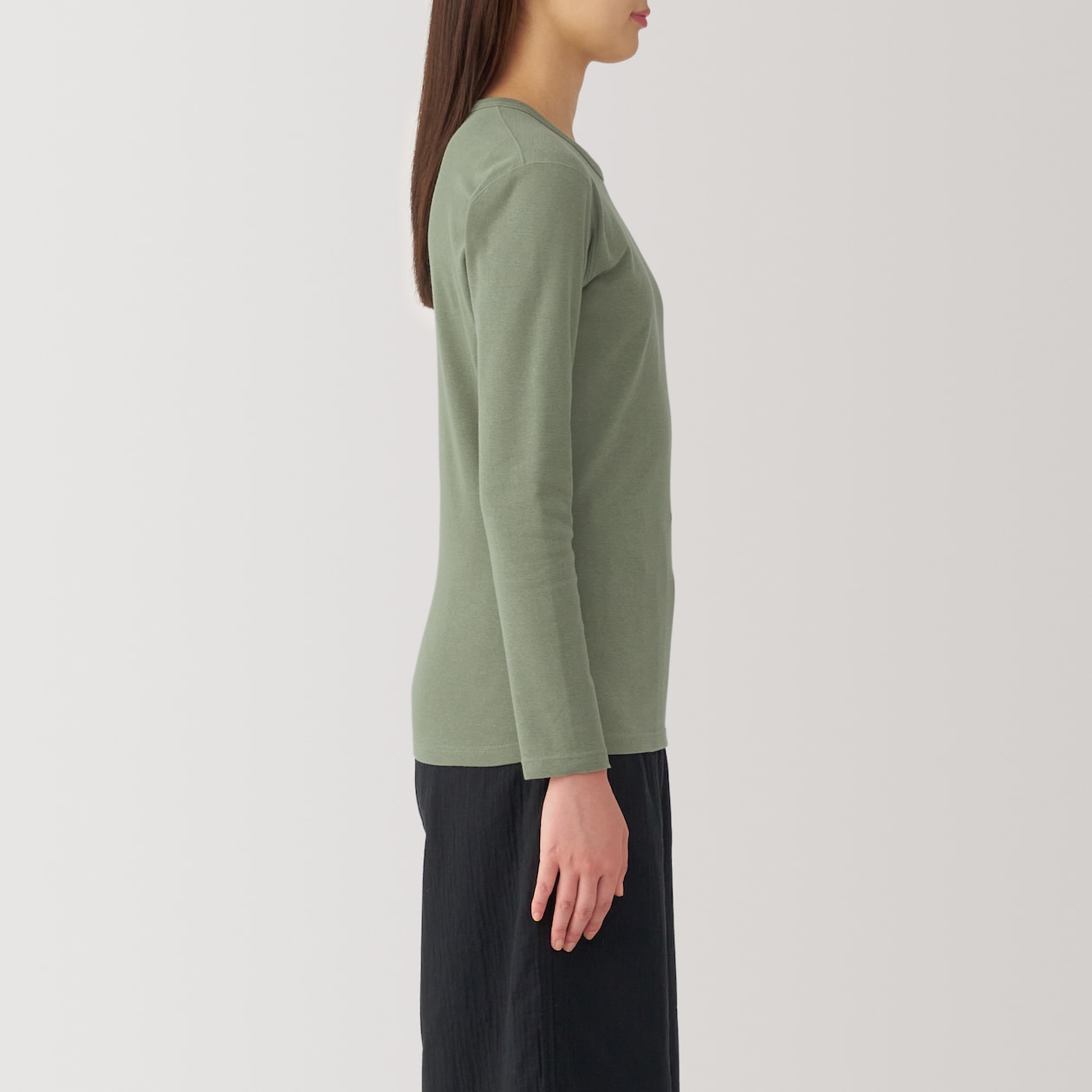 婦人　あったか綿　厚手　クルーネック長袖Ｔシャツ