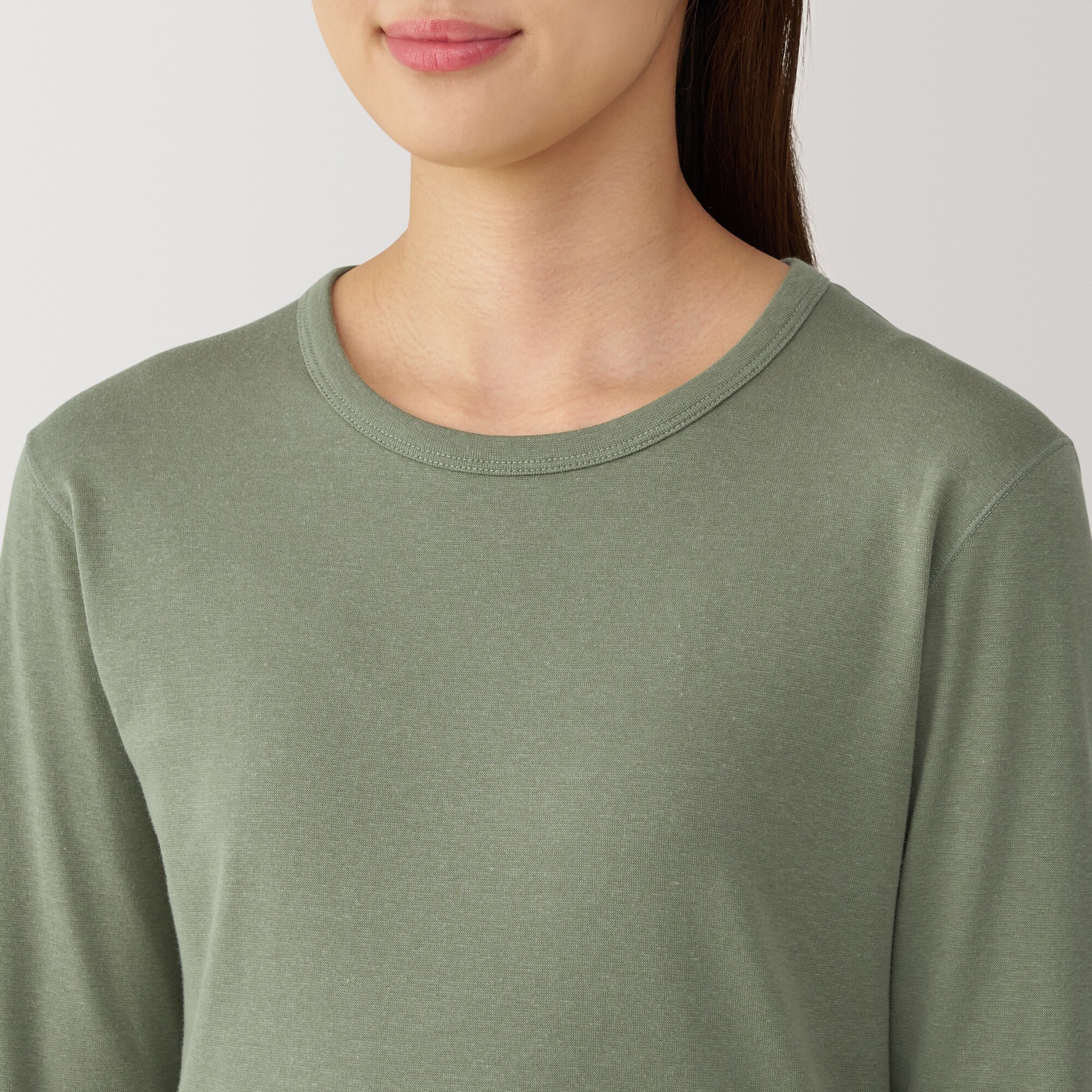 婦人　あったか綿　厚手　クルーネック長袖Ｔシャツ