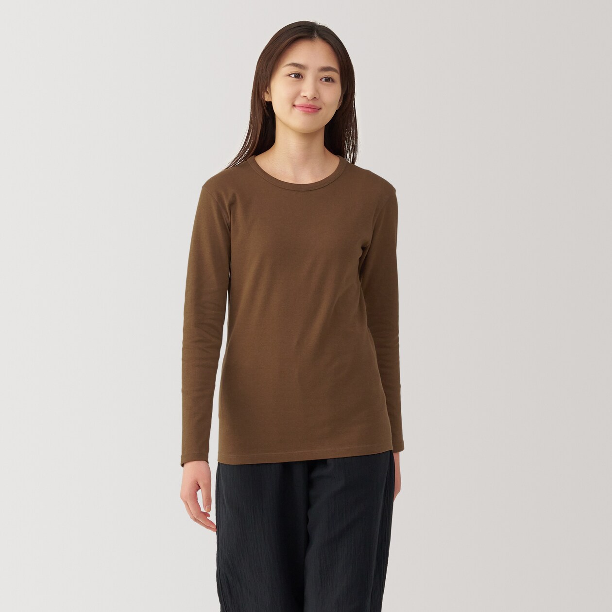 婦人　あったか綿　厚手　クルーネック長袖Ｔシャツ