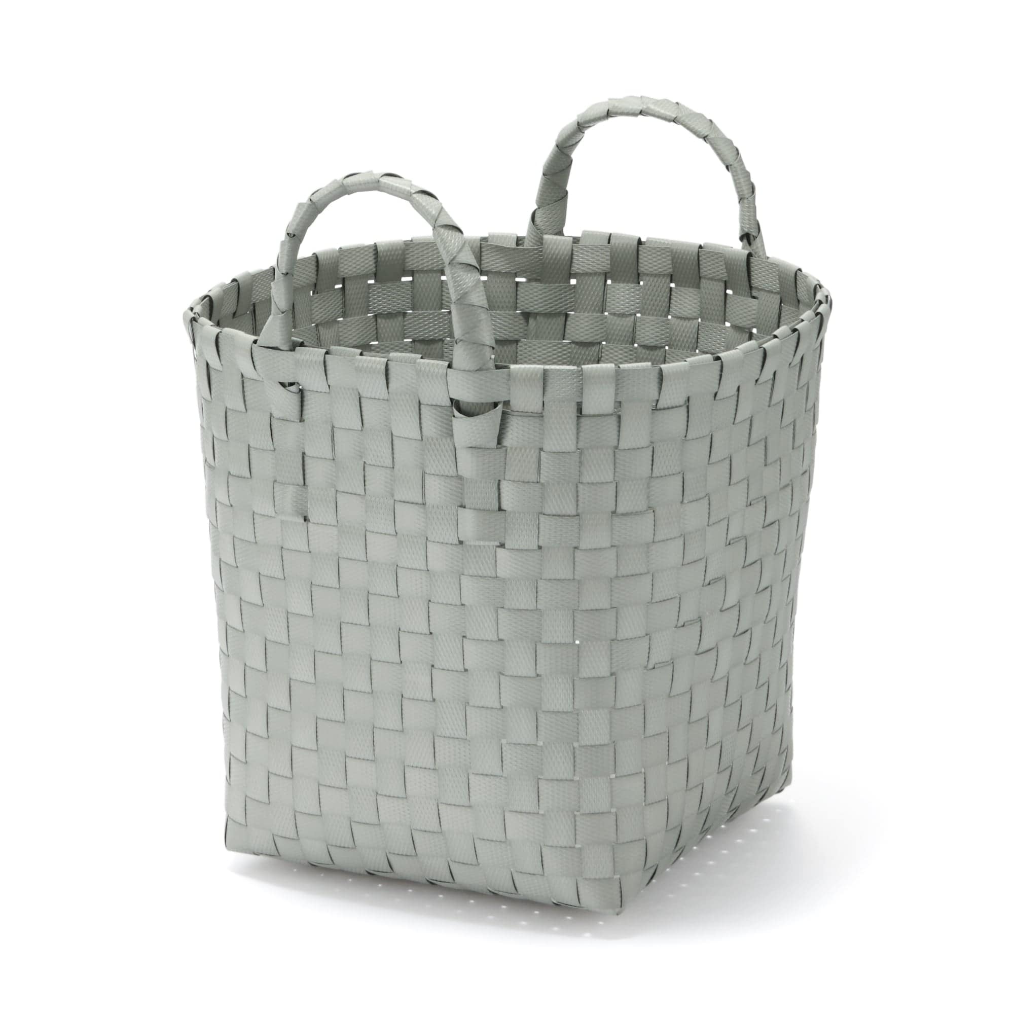 再生ポリプロピレン入り 梱包用バンド 手編みバスケット 小 グレー