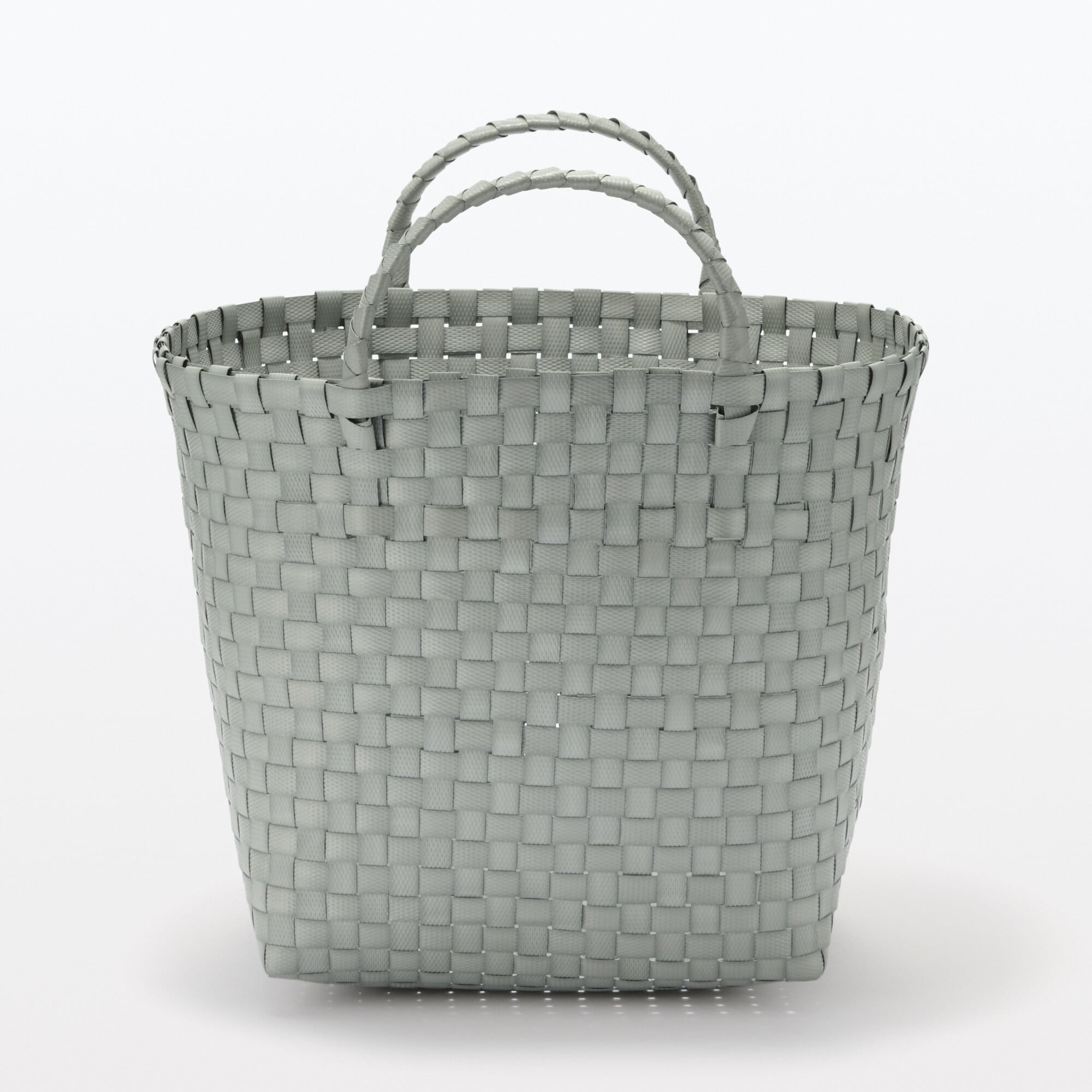 再生ポリプロピレン入り 梱包用バンド 手編みバスケット 中 グレー