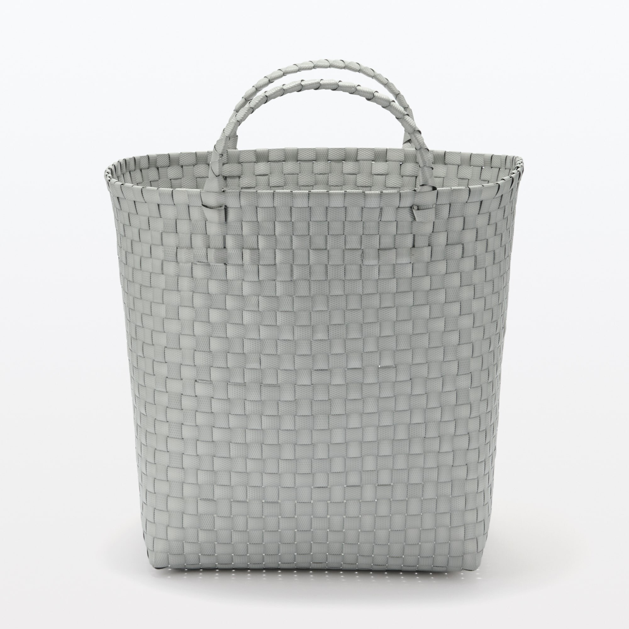 再生ポリプロピレン入り　梱包用バンド　手編みバスケット　大　グレー