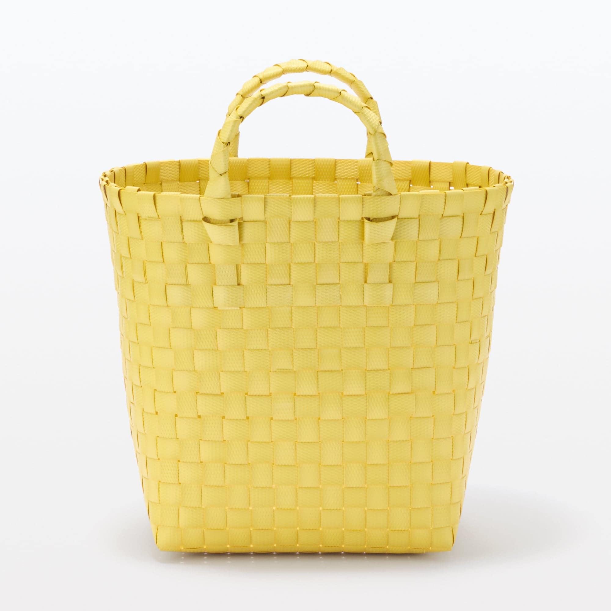 再生ポリプロピレン入り 梱包用バンド 手編みバスケット 小 イエロー