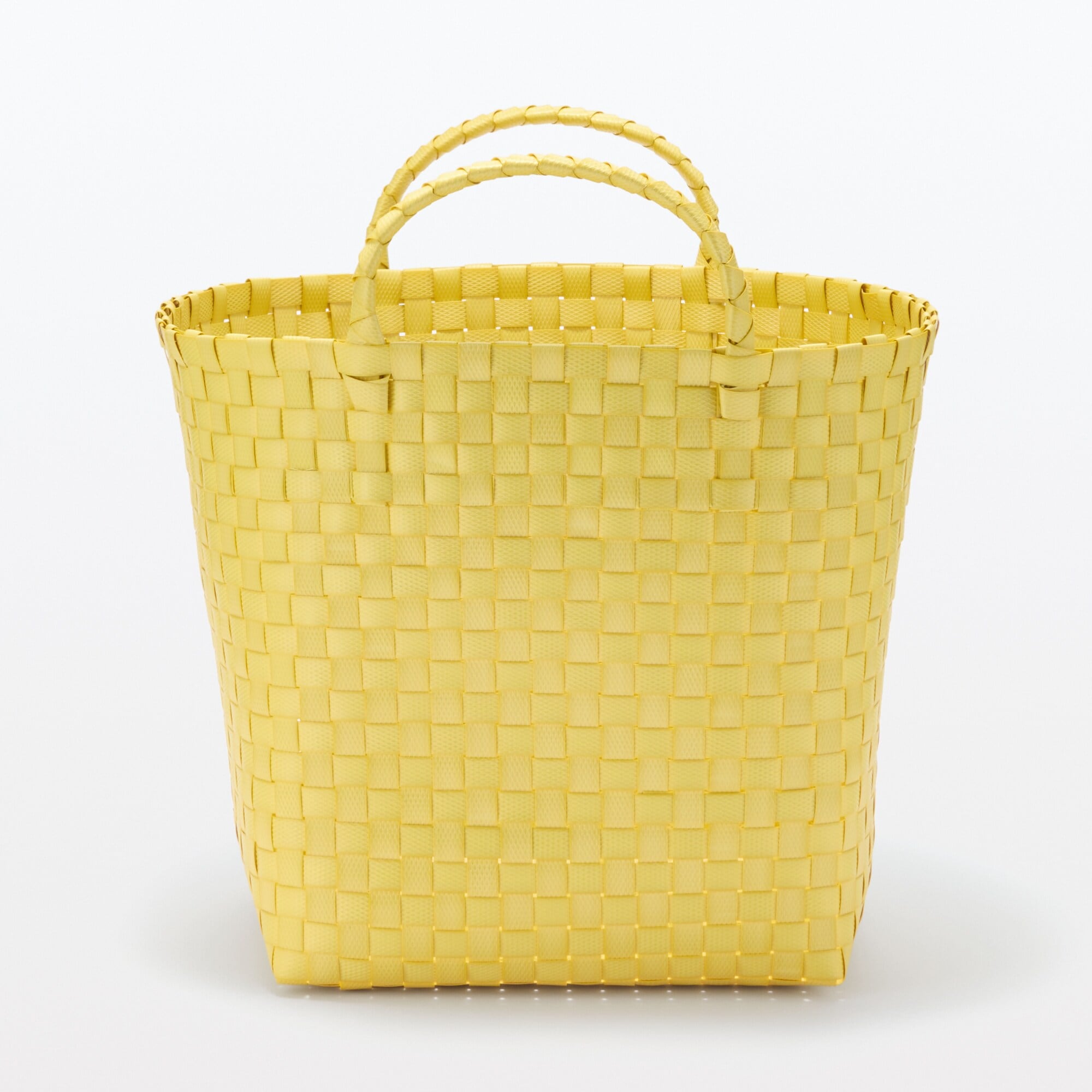 再生ポリプロピレン入り 梱包用バンド 手編みバスケット 中 イエロー