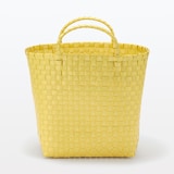 再生ポリプロピレン入り　梱包用バンド　手編みバスケット　中　イエロー