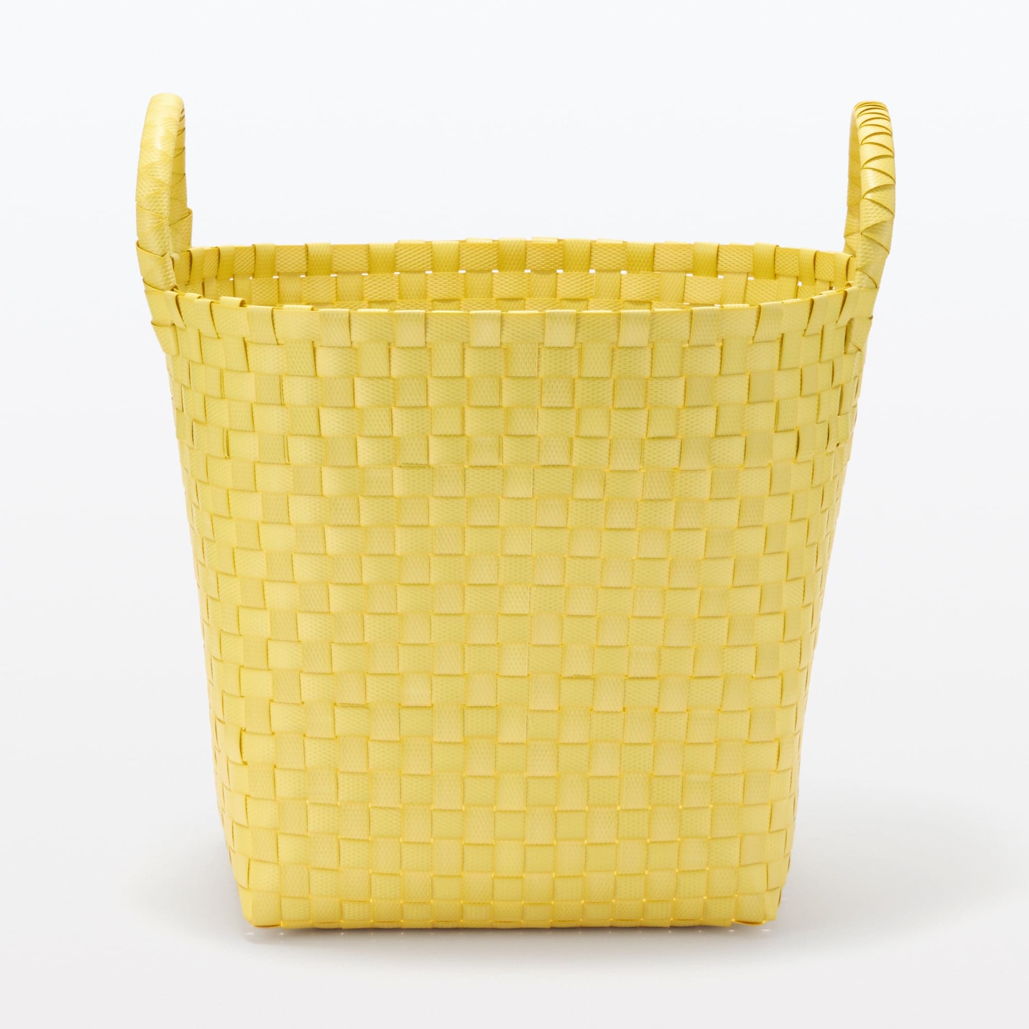 再生ポリプロピレン入り　梱包用バンド　手編みバスケット　中　イエロー