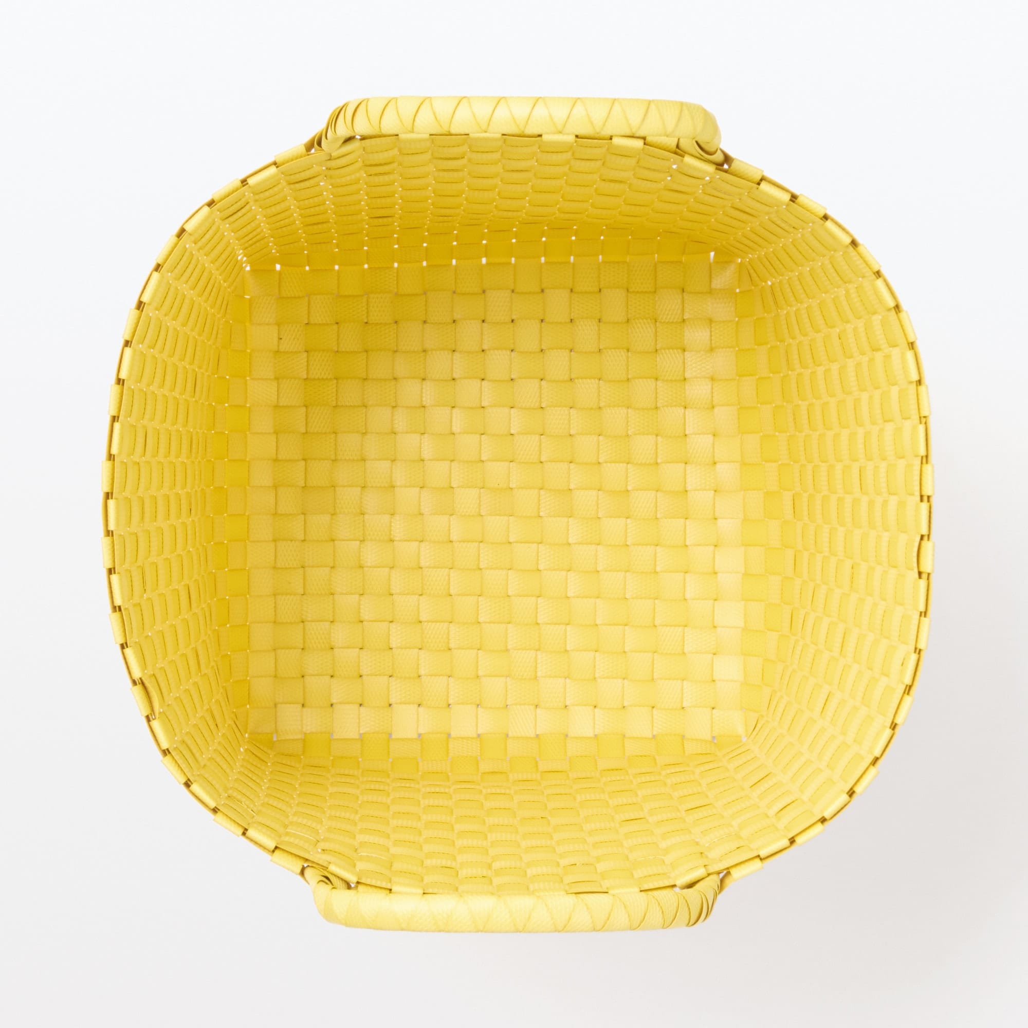 再生ポリプロピレン入り　梱包用バンド　手編みバスケット　中　イエロー