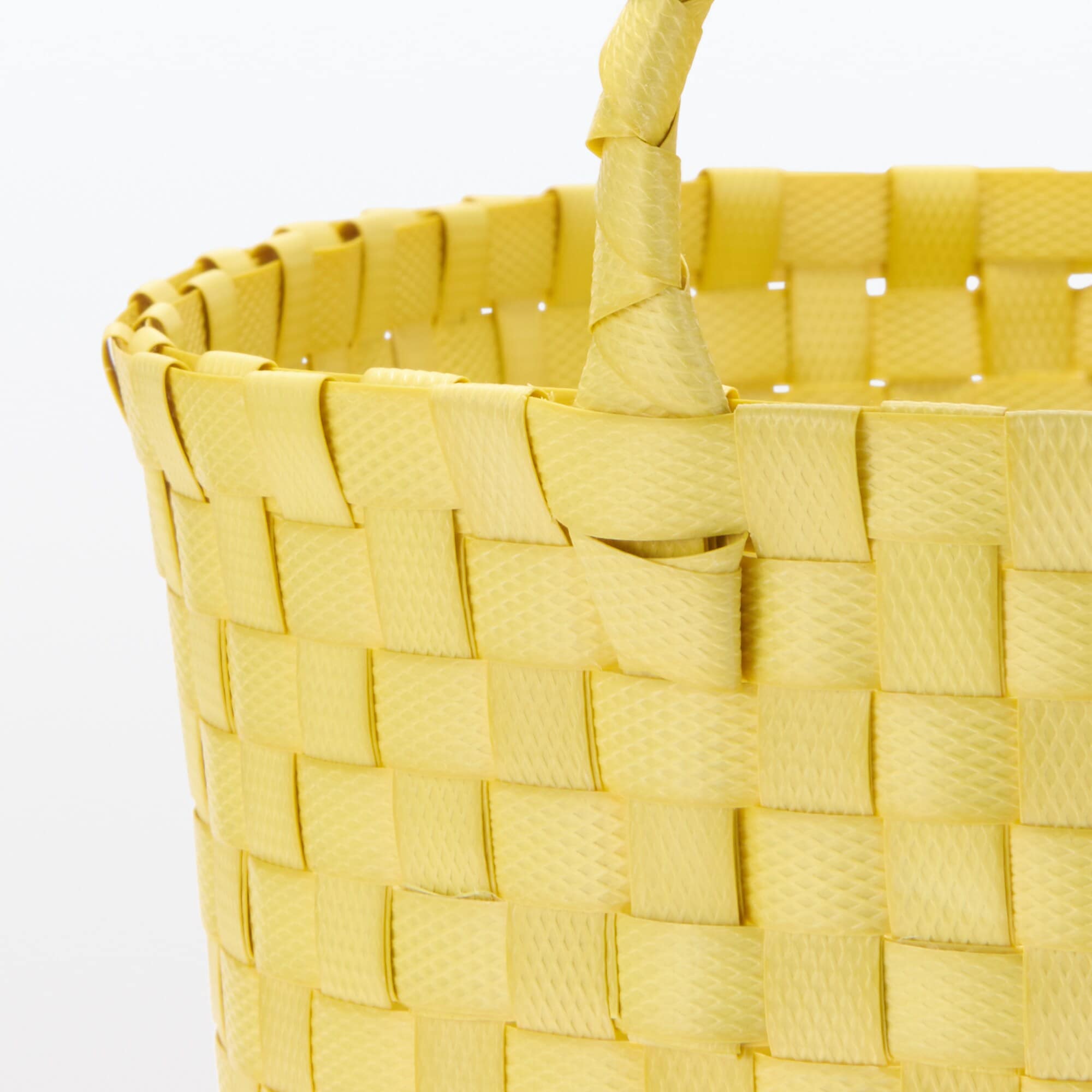 再生ポリプロピレン入り　梱包用バンド　手編みバスケット　中　イエロー