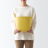 再生ポリプロピレン入り　梱包用バンド　手編みバスケット　中　イエロー