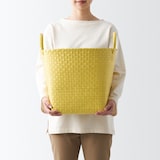 再生ポリプロピレン入り　梱包用バンド　手編みバスケット　大　イエロー