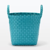 再生ポリプロピレン入り　梱包用バンド　手編みバスケット　小　ブルー