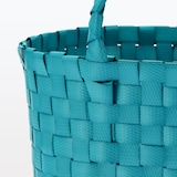 再生ポリプロピレン入り　梱包用バンド　手編みバスケット　小　ブルー