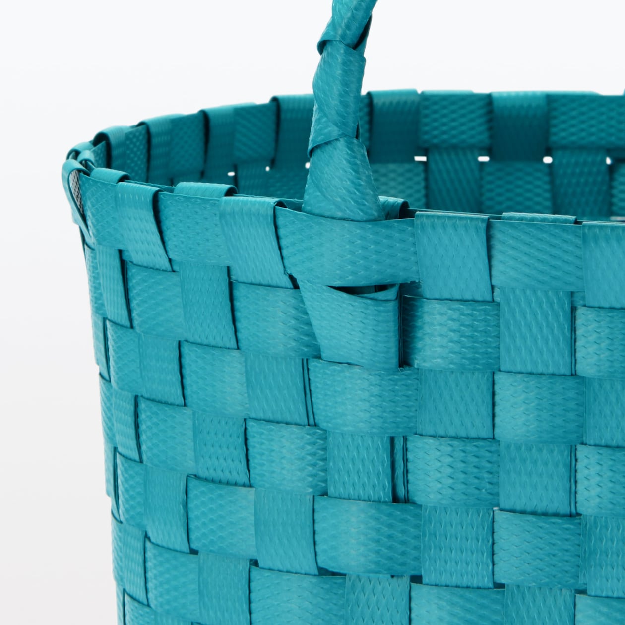 再生ポリプロピレン入り　梱包用バンド　手編みバスケット　小　ブルー