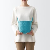 再生ポリプロピレン入り　梱包用バンド　手編みバスケット　小　ブルー