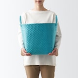 再生ポリプロピレン入り　梱包用バンド　手編みバスケット　大　ブルー