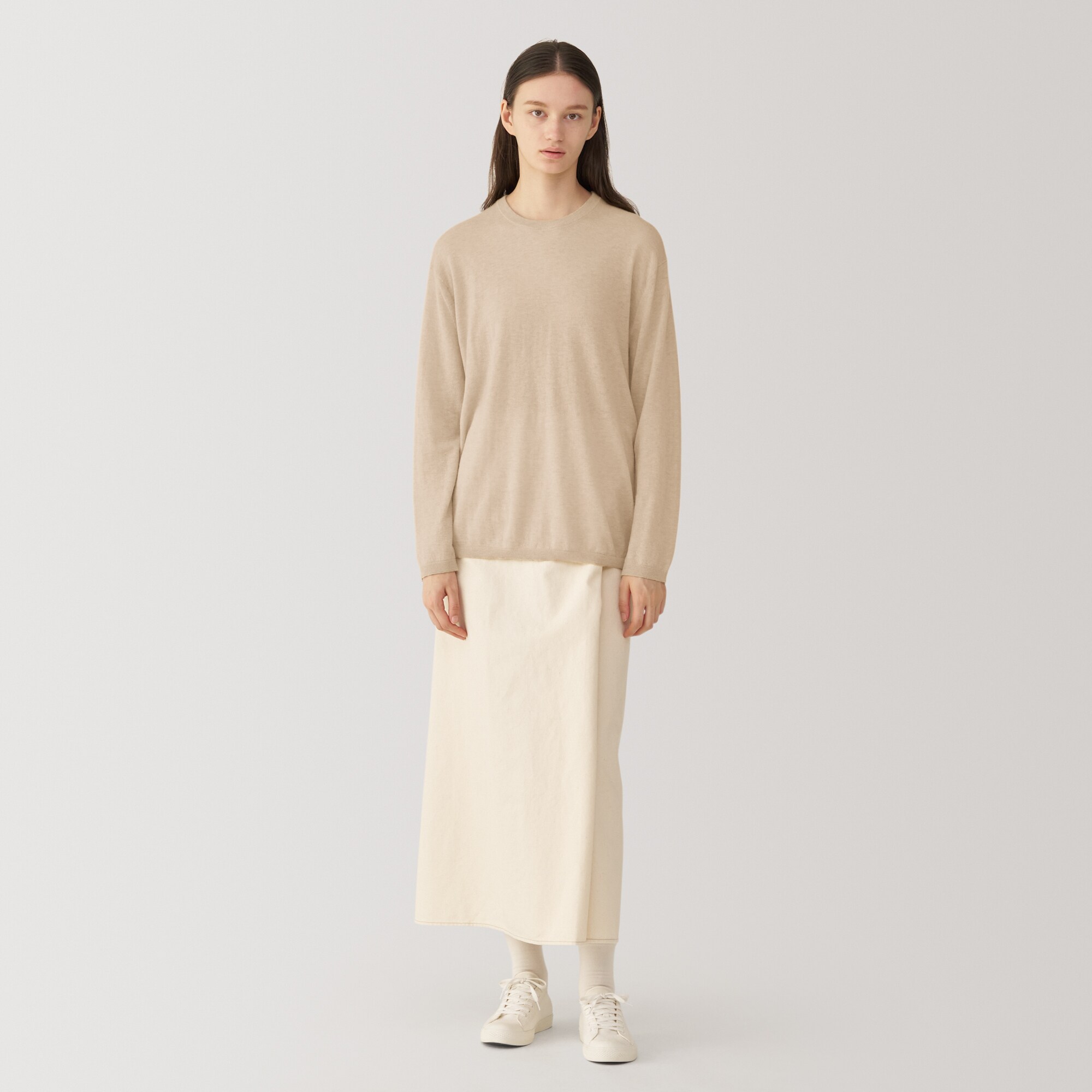 婦人　自然のまんまの色　カシミヤクルーネックセーター