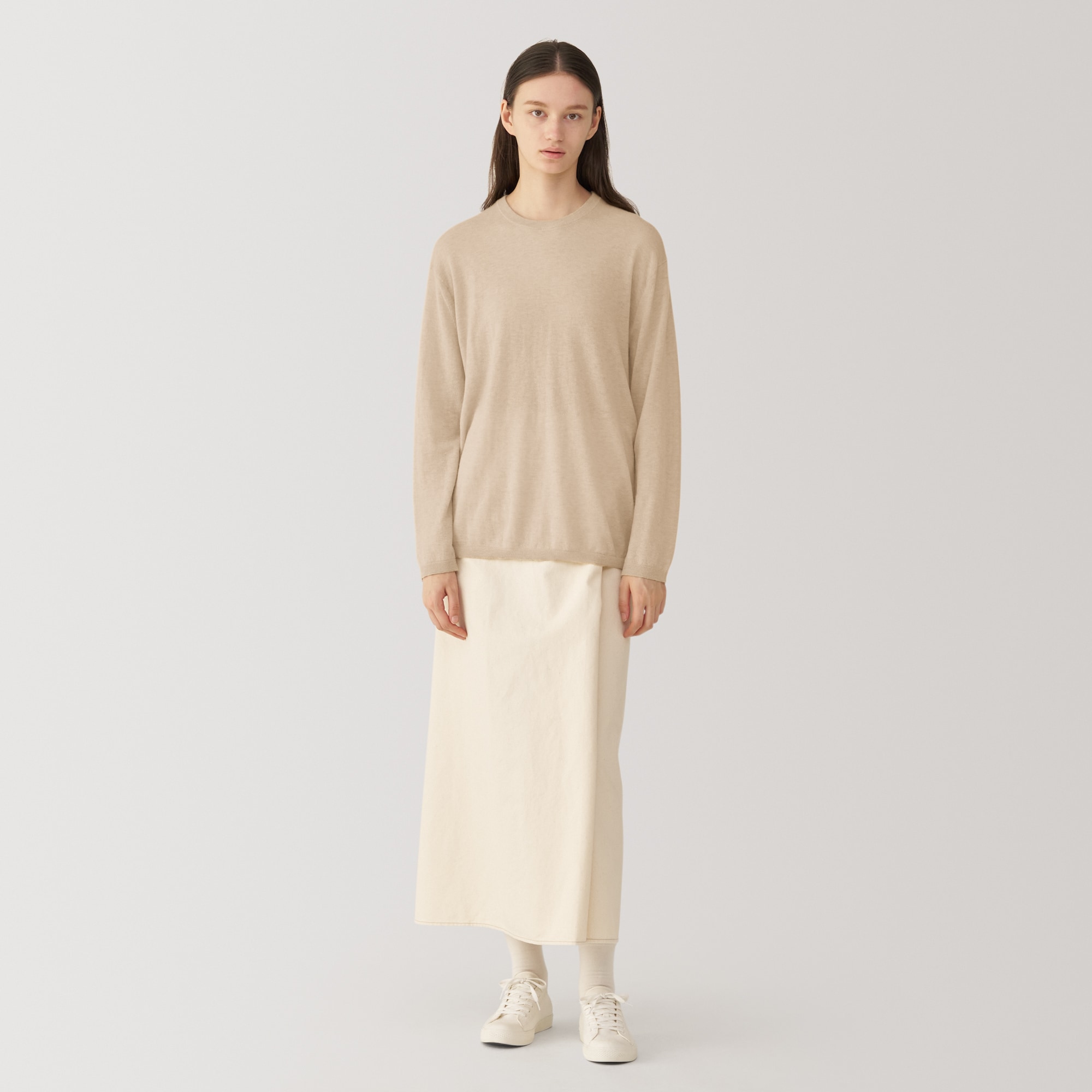 婦人　自然のまんまの色　カシミヤクルーネックセーター