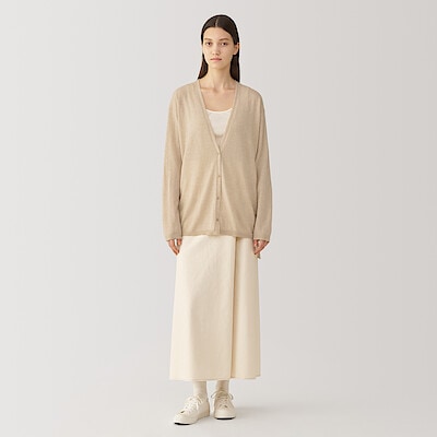 婦人　自然のまんまの色　カシミヤＶネックカーディガン