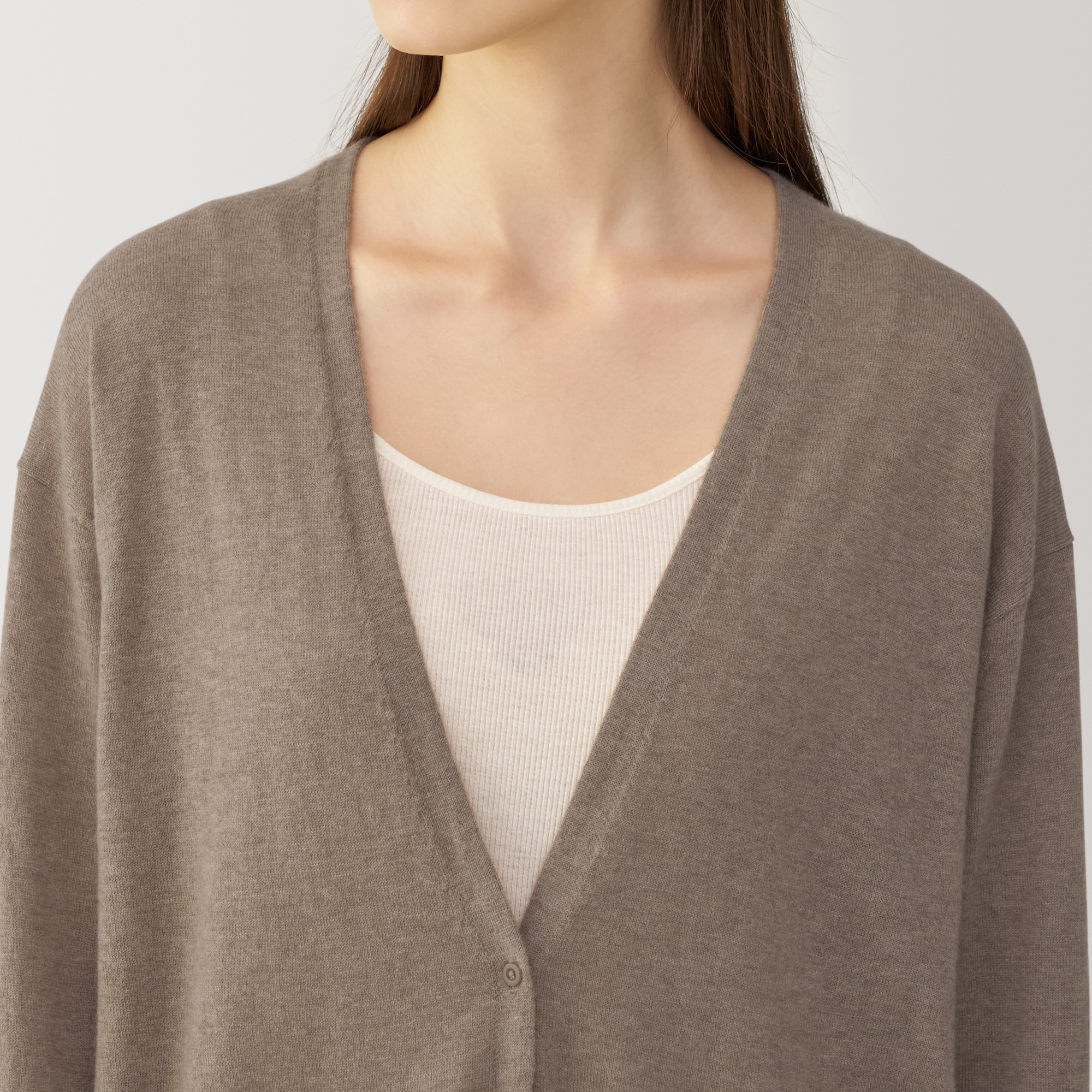 婦人　自然のまんまの色　カシミヤＶネックカーディガン