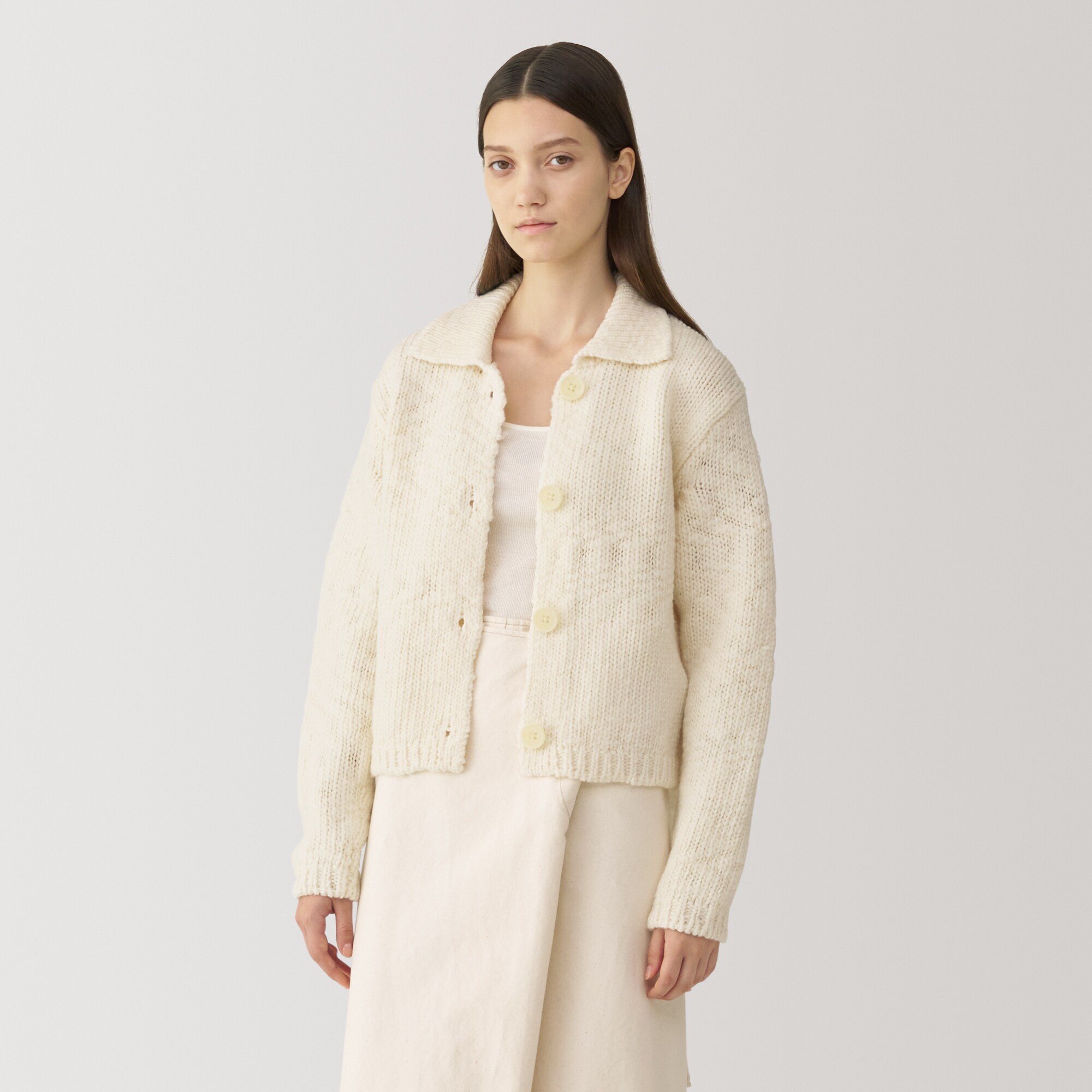 婦人　ウールローゲージ衿付きカーディガン