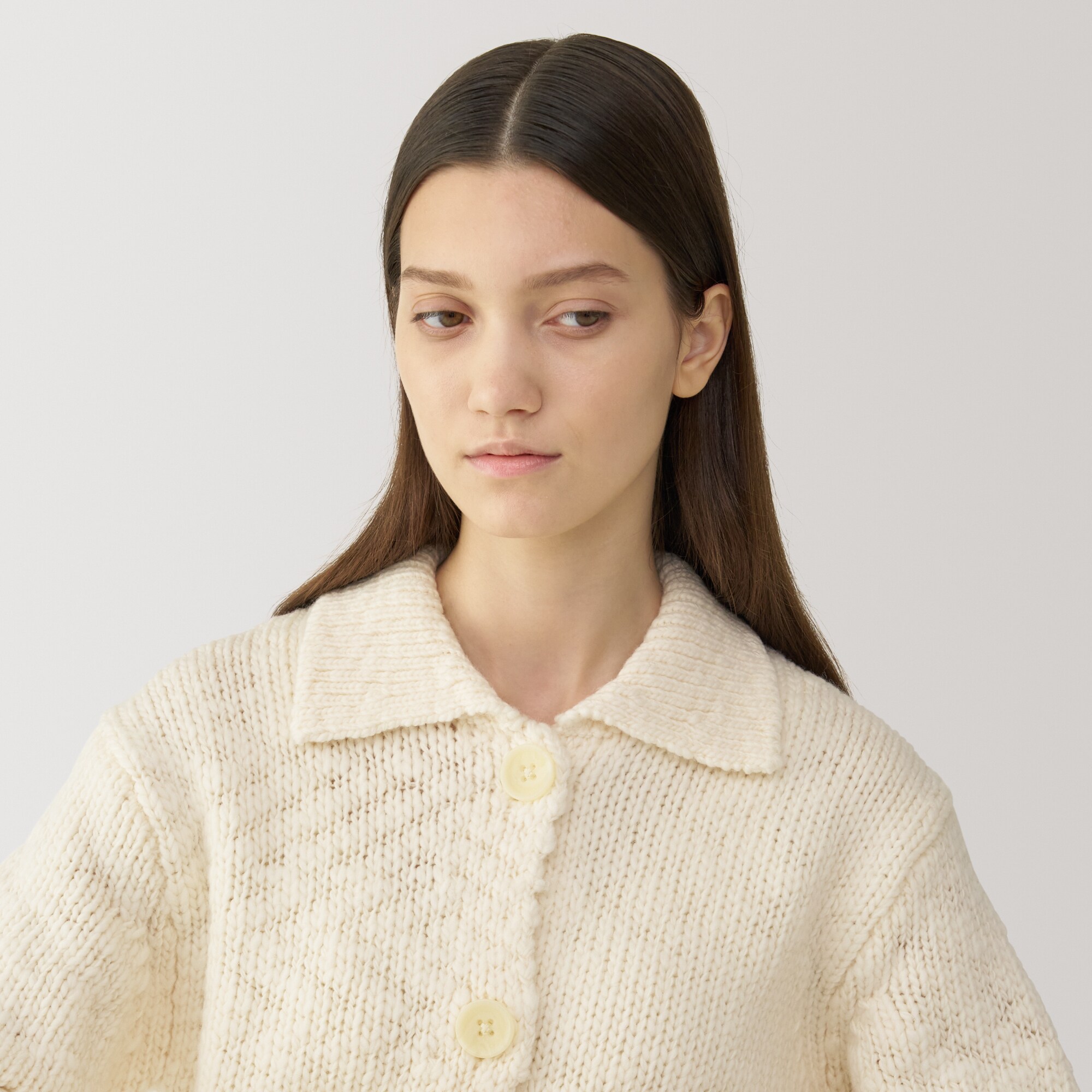 婦人　ウールローゲージ衿付きカーディガン