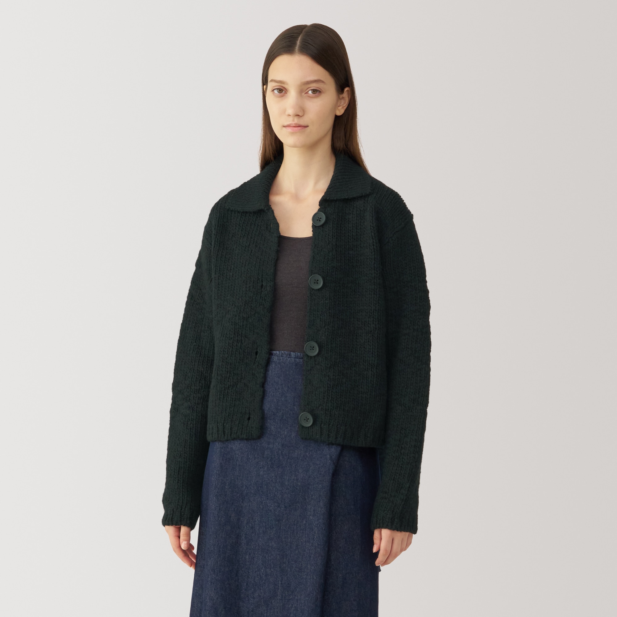 婦人　ウールローゲージ衿付きカーディガン