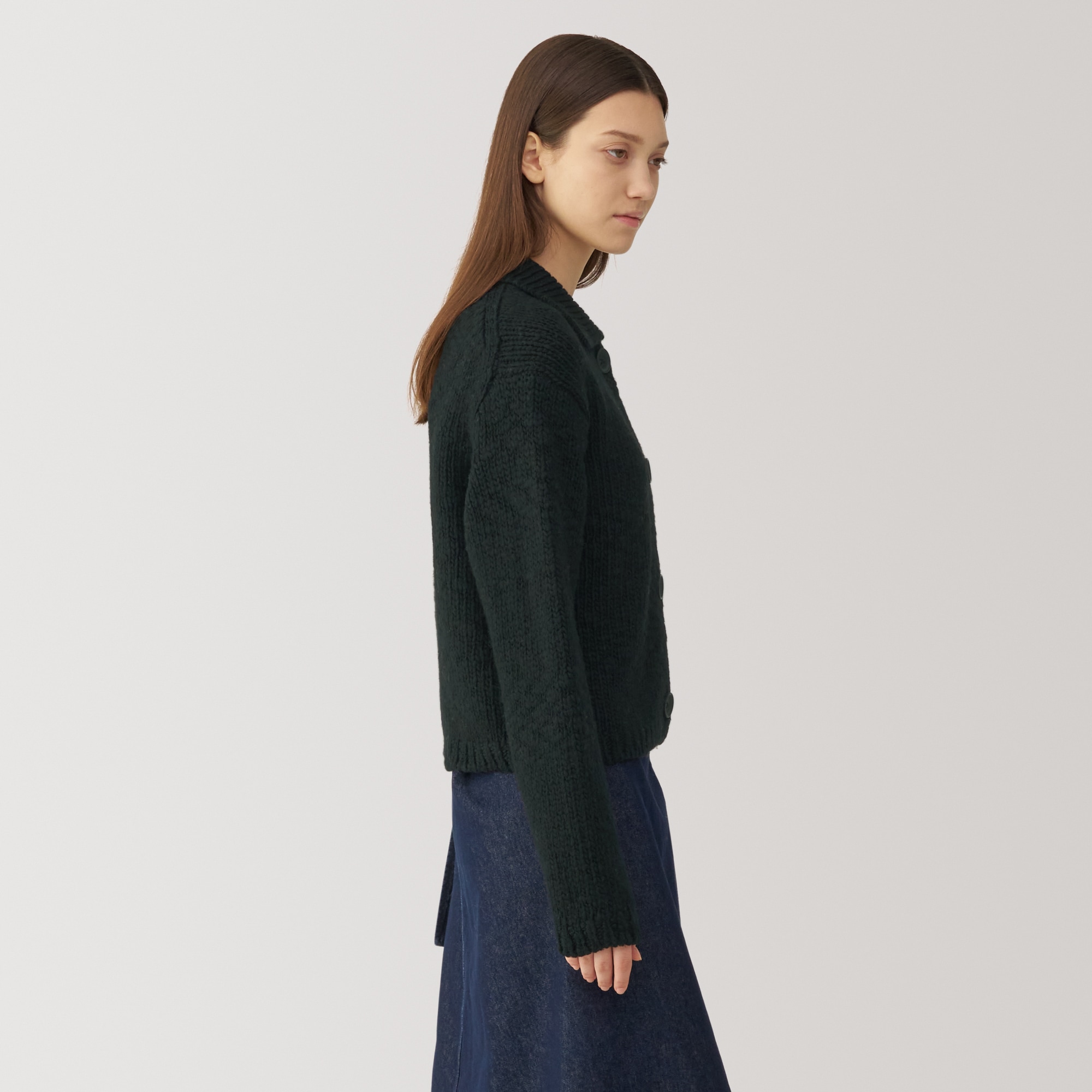 婦人　ウールローゲージ衿付きカーディガン