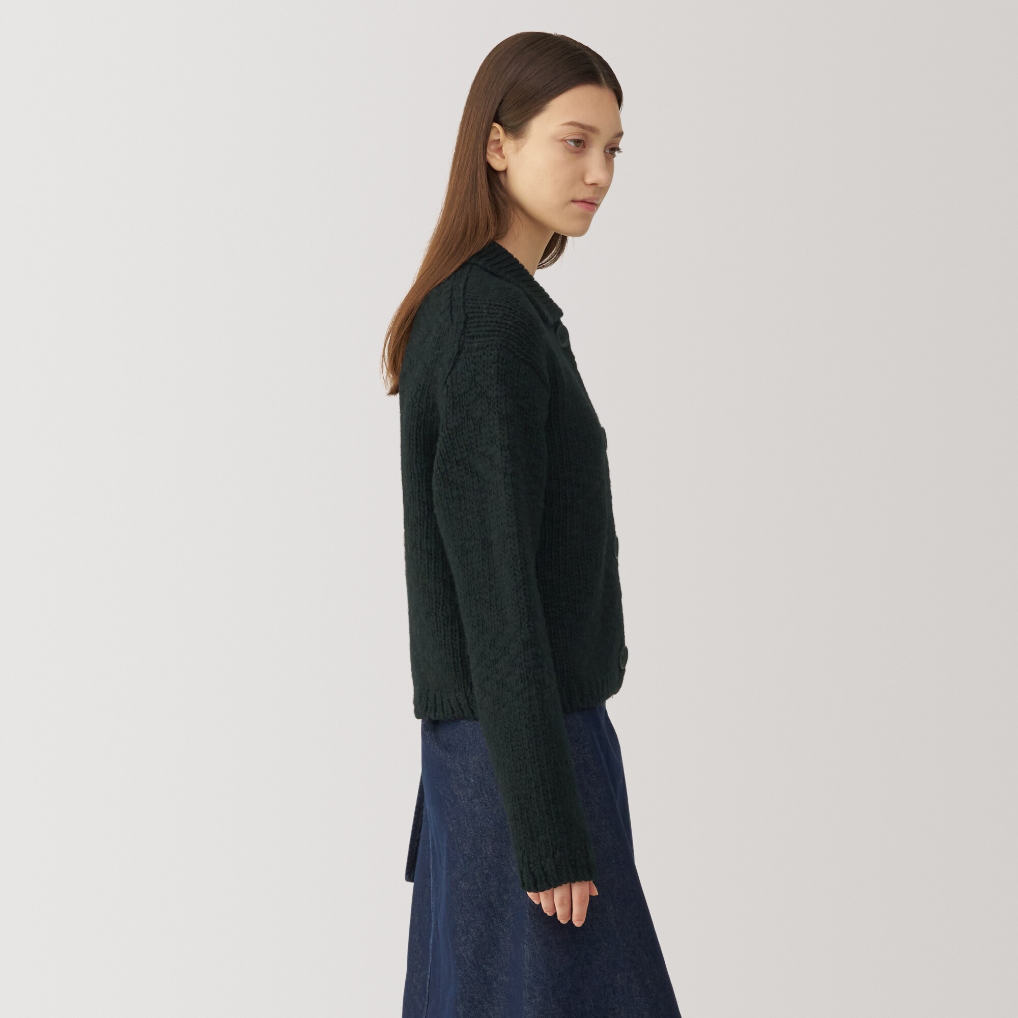 婦人　ウールローゲージ衿付きカーディガン