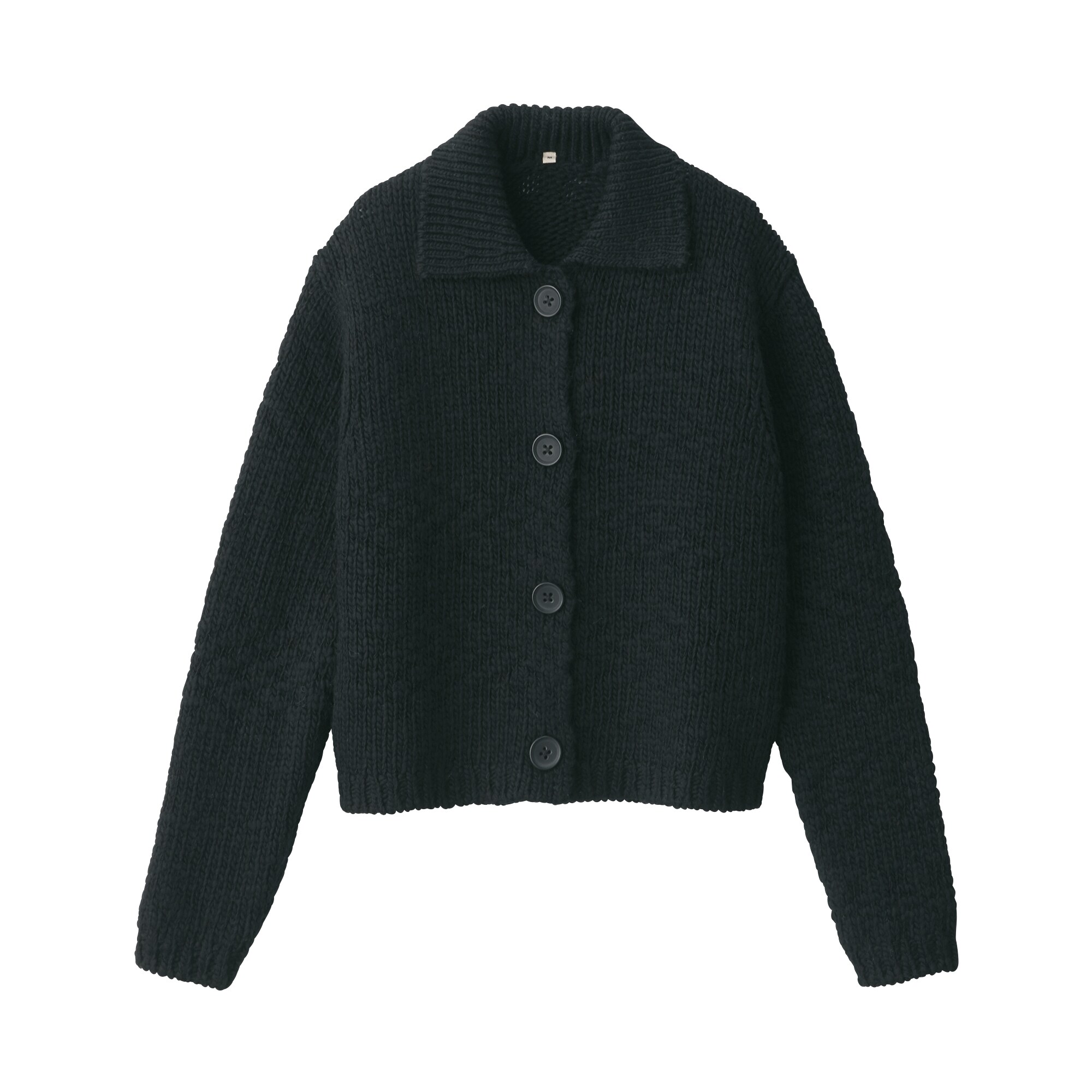 50s【黒無地】希少 上質ウール カーディガン ブラック ワーク 婦人 ウールローゲージ衿付きカーディガン | 無印良品