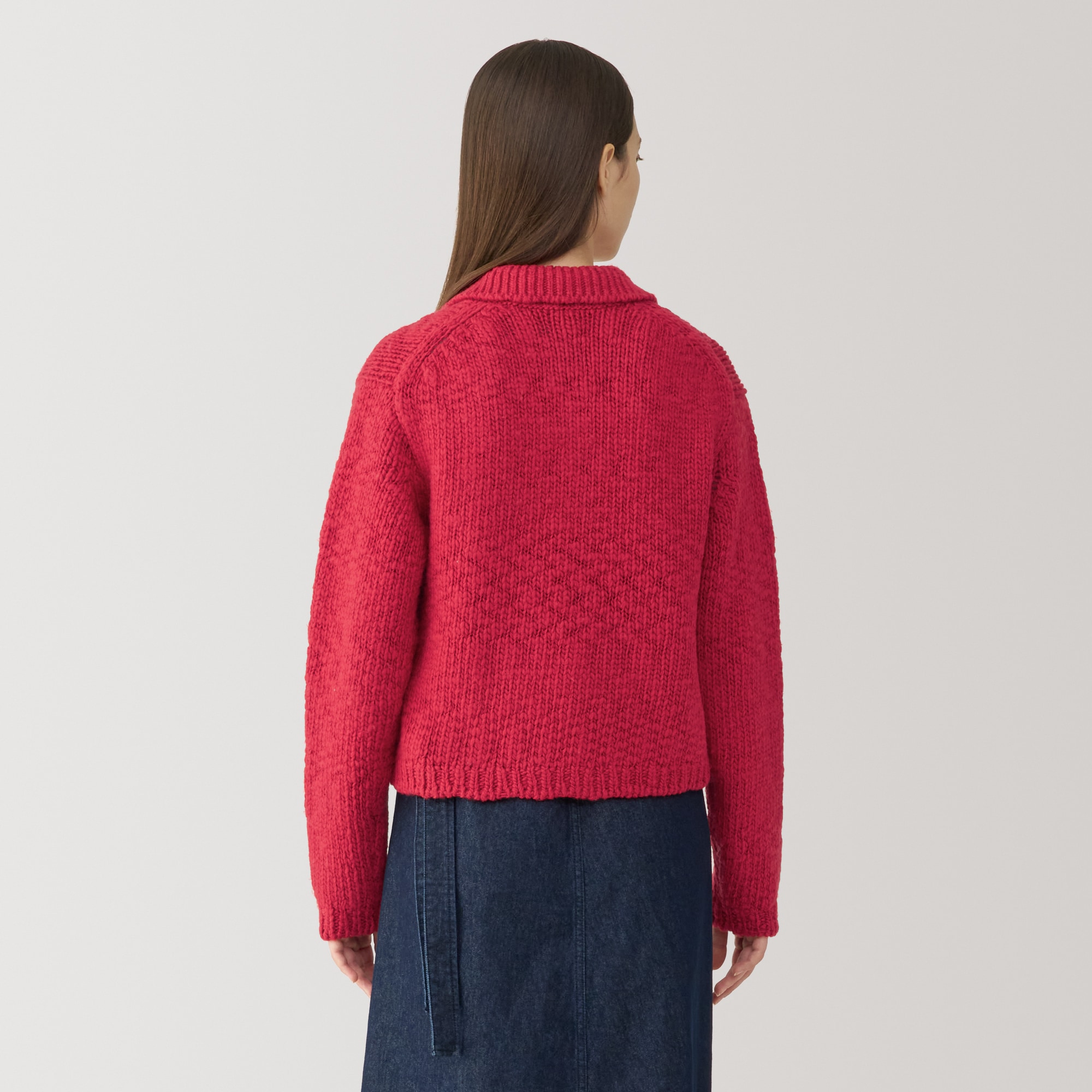 婦人　ウールローゲージ衿付きカーディガン