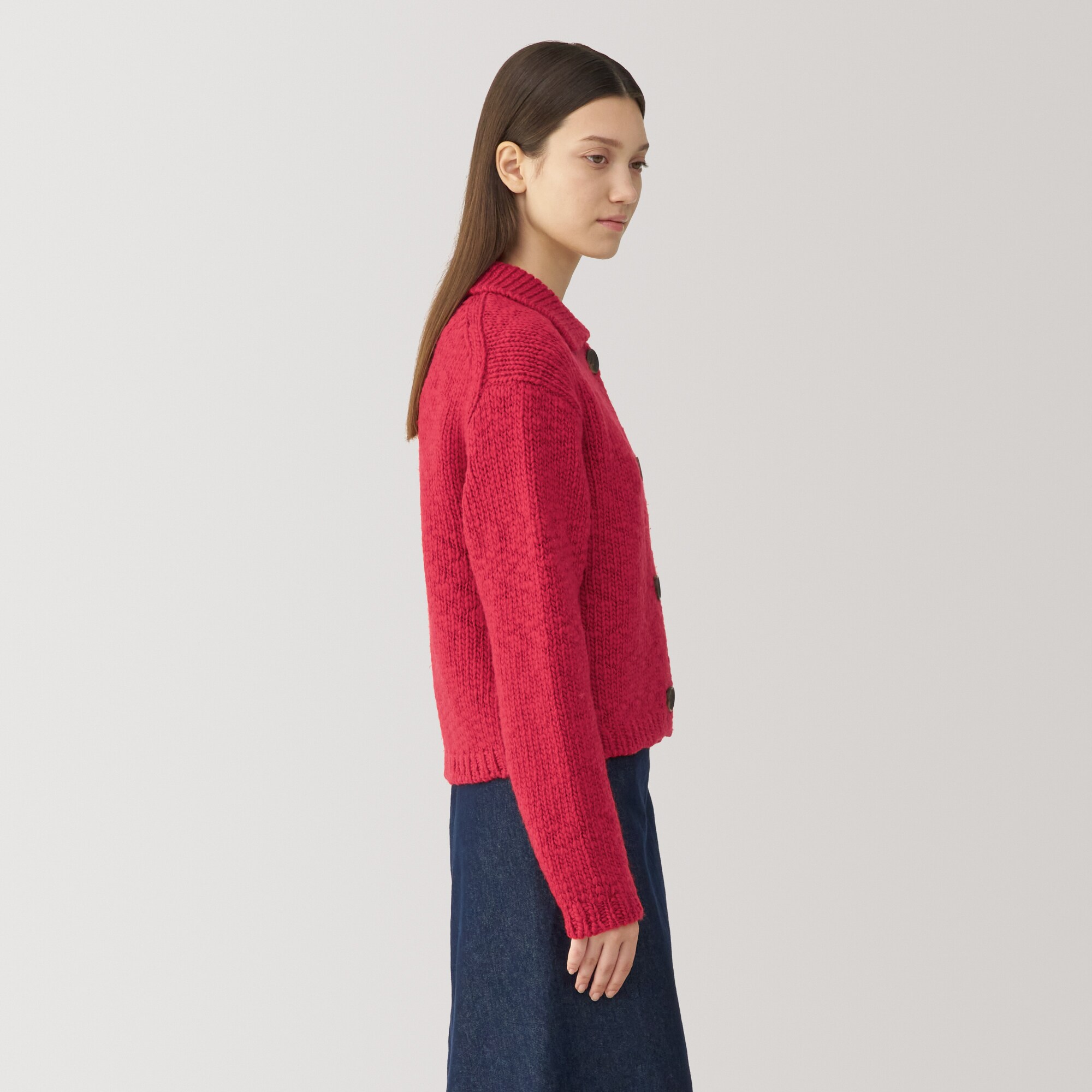 婦人　ウールローゲージ衿付きカーディガン