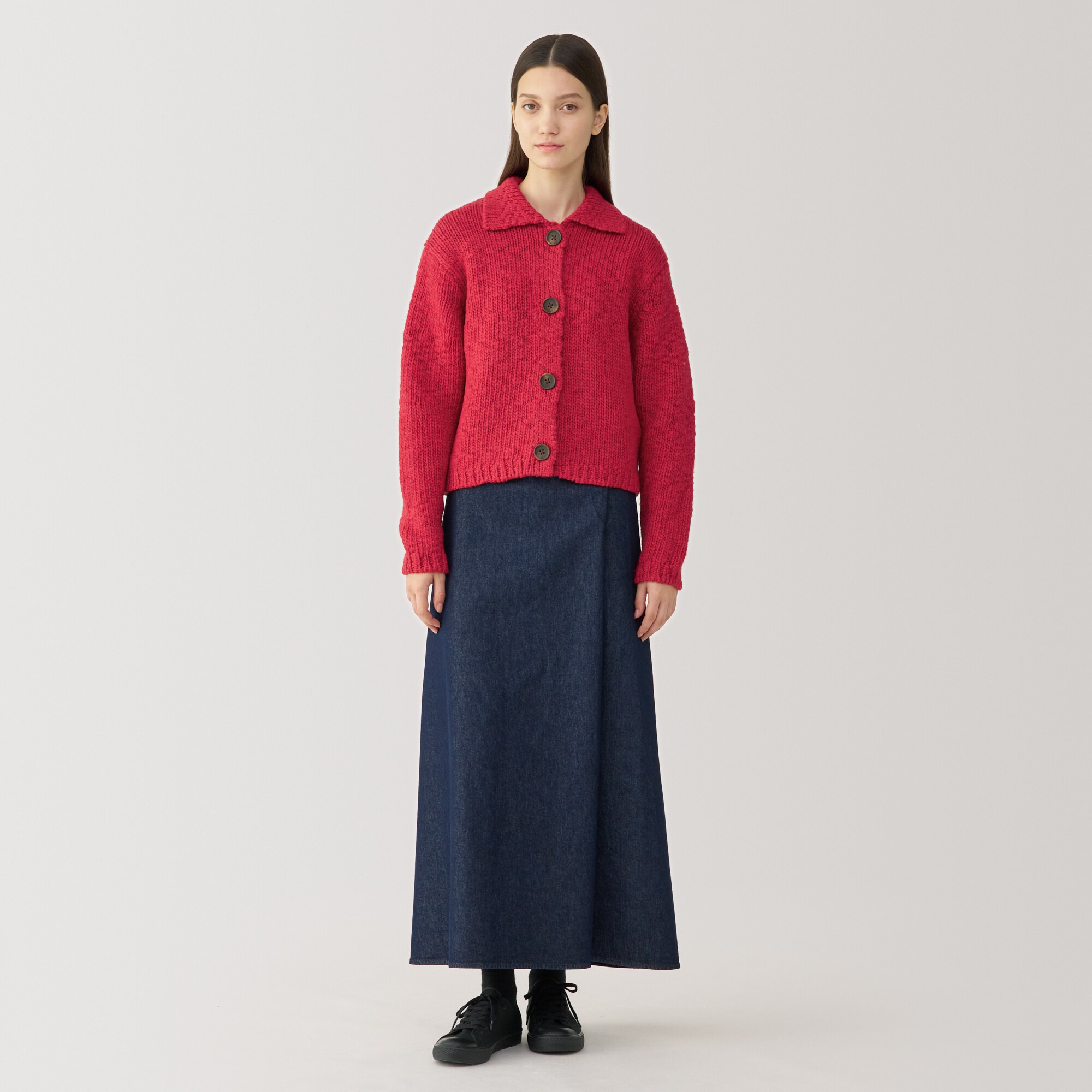 婦人　ウールローゲージ衿付きカーディガン