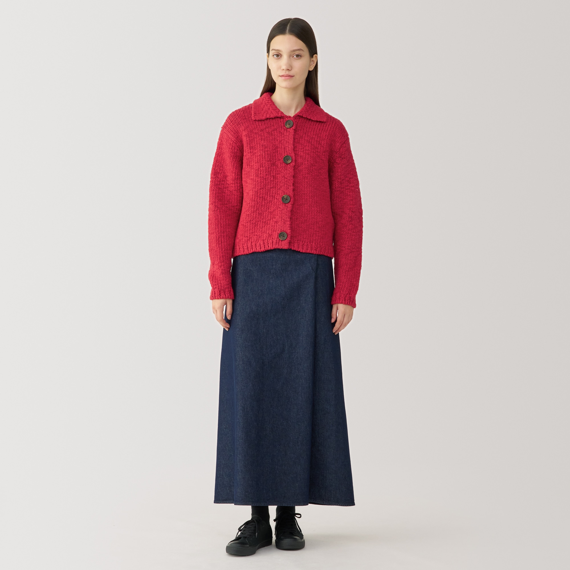 婦人　ウールローゲージ衿付きカーディガン